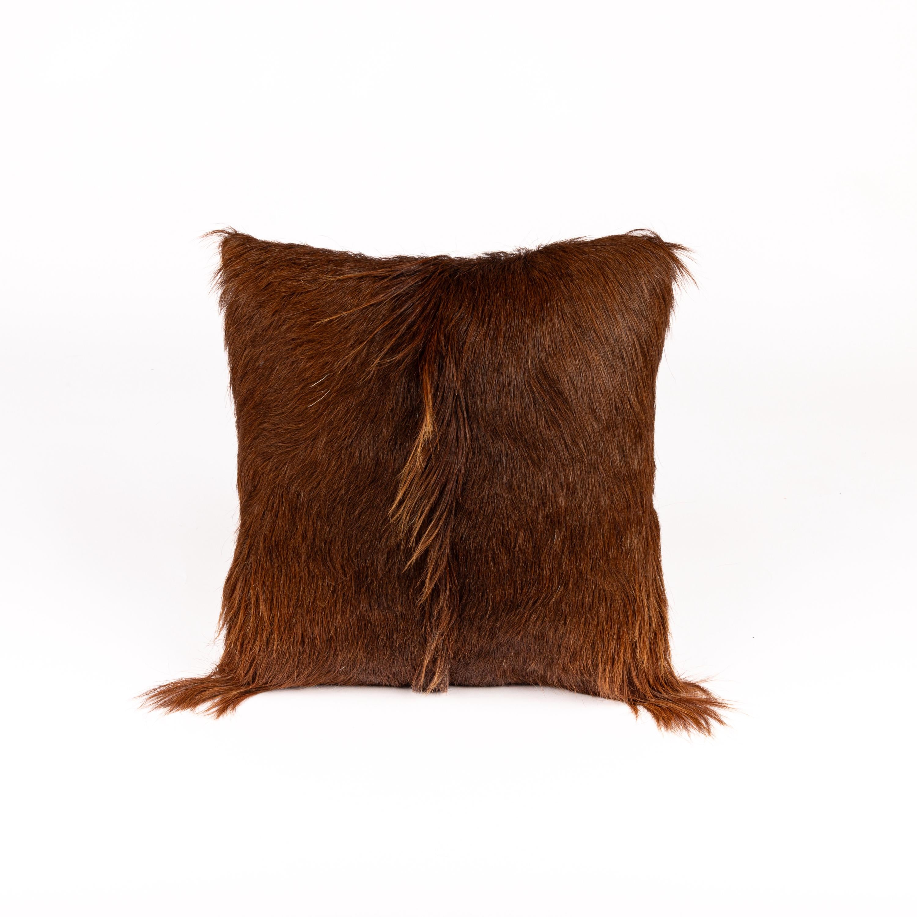 Handcrafted Goatskin Pillow: Natural Rustic Square Cushion