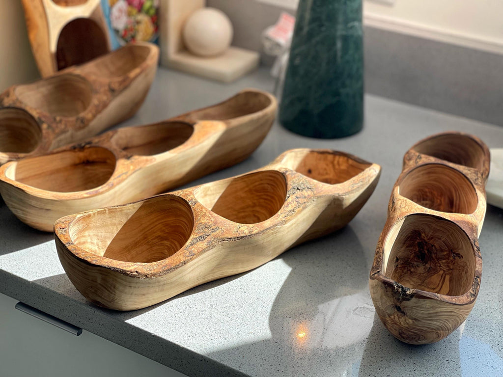 Handmade Olive Wood Divided Serving Tray: Rustic Snack Bowl