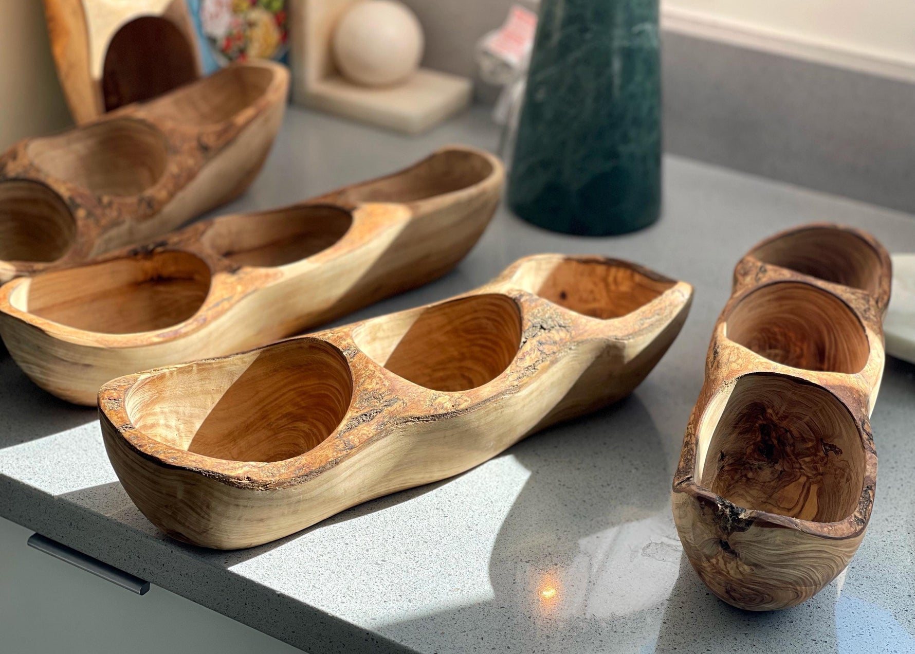 Handmade Olive Wood Divided Serving Tray: Rustic Snack Bowl