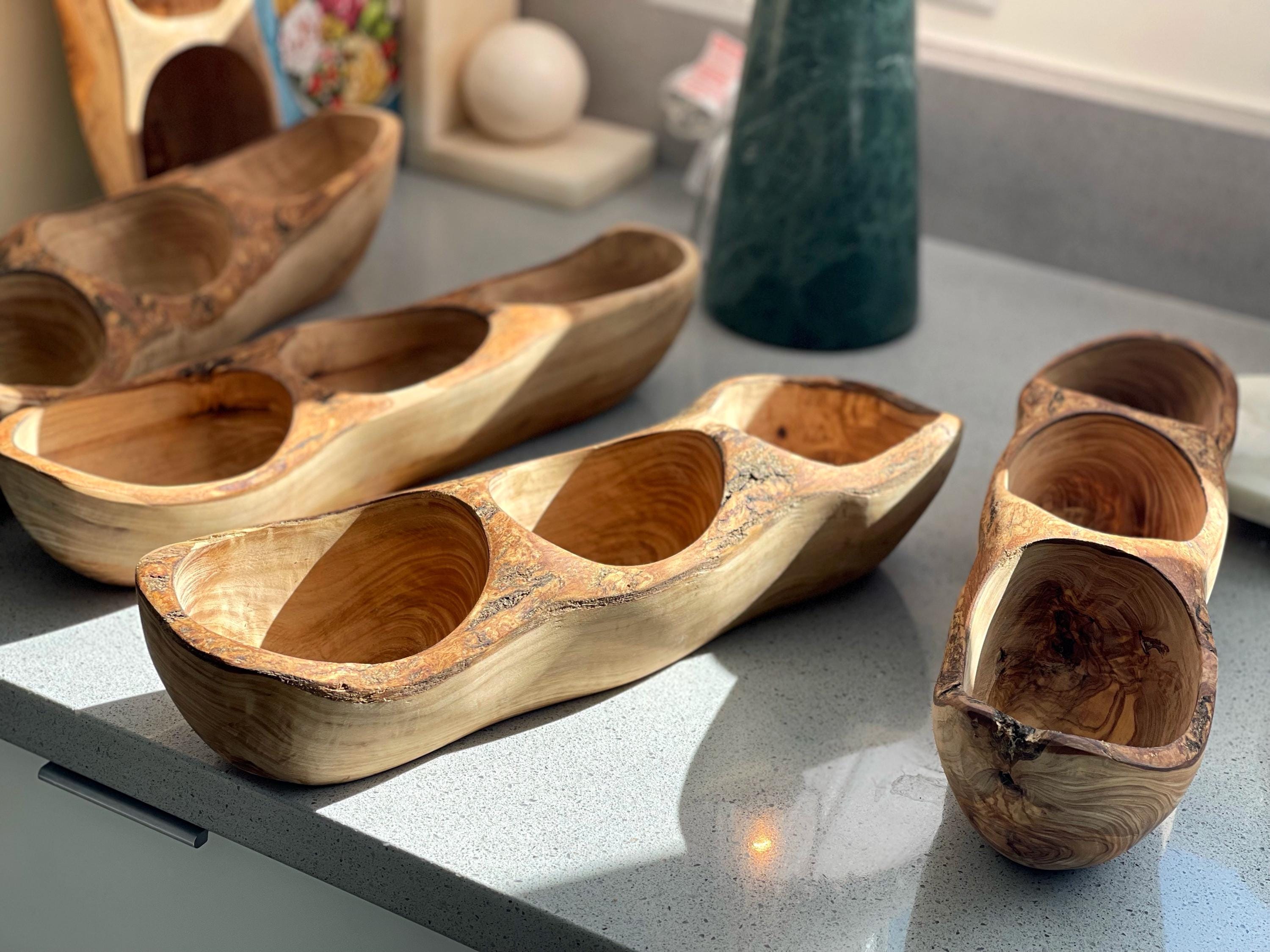 Handmade Olive Wood Divided Serving Tray: Rustic Snack Bowl