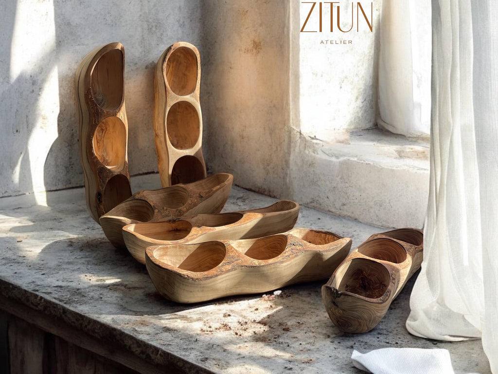 Handmade Olive Wood Divided Serving Tray: Rustic Snack Bowl