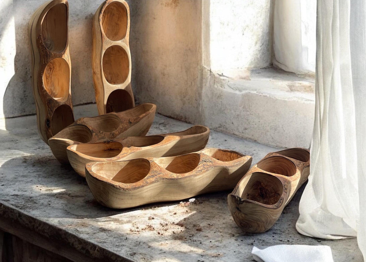 Handmade Olive Wood Divided Serving Tray: Rustic Snack Bowl