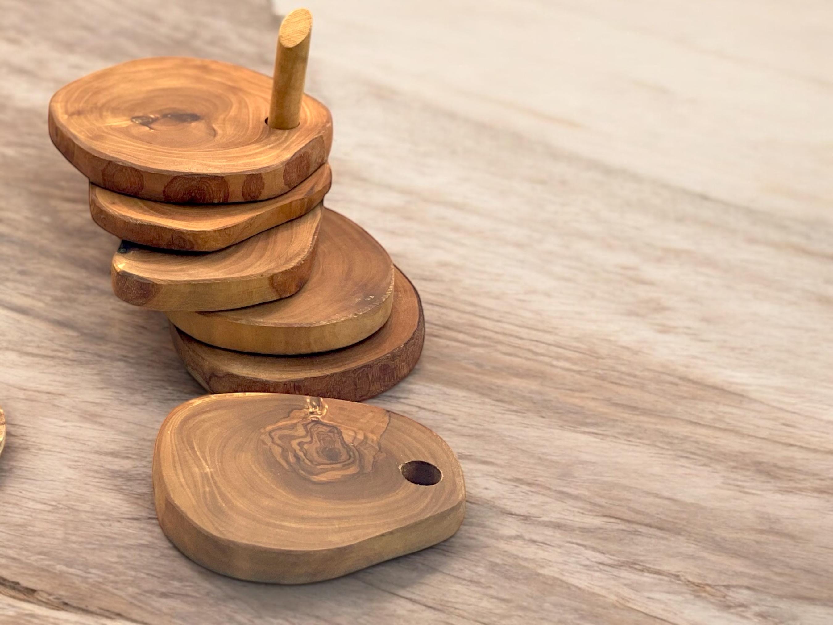 Coasters Set | Handmade with Olive Wood | Unique Rustic Wooden Coasters |Natural Coaster Set | handcrafted kitchenware |Set Of 6 Coasters