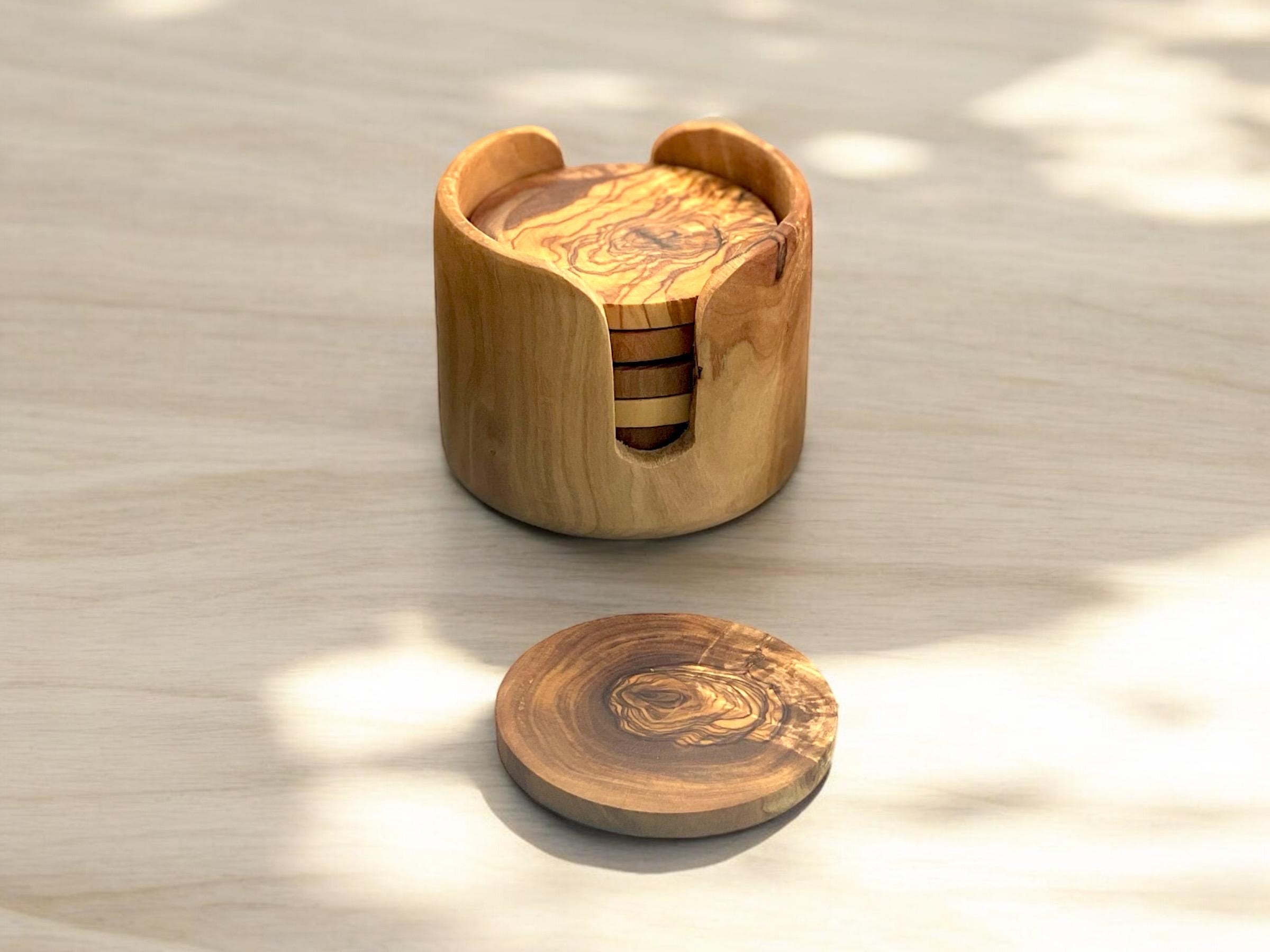 Coasters Set | Handmade with Olive Wood | Unique Rustic Wooden Coasters |Natural Coaster Set | handcrafted kitchenware |Set Of 6 Coasters