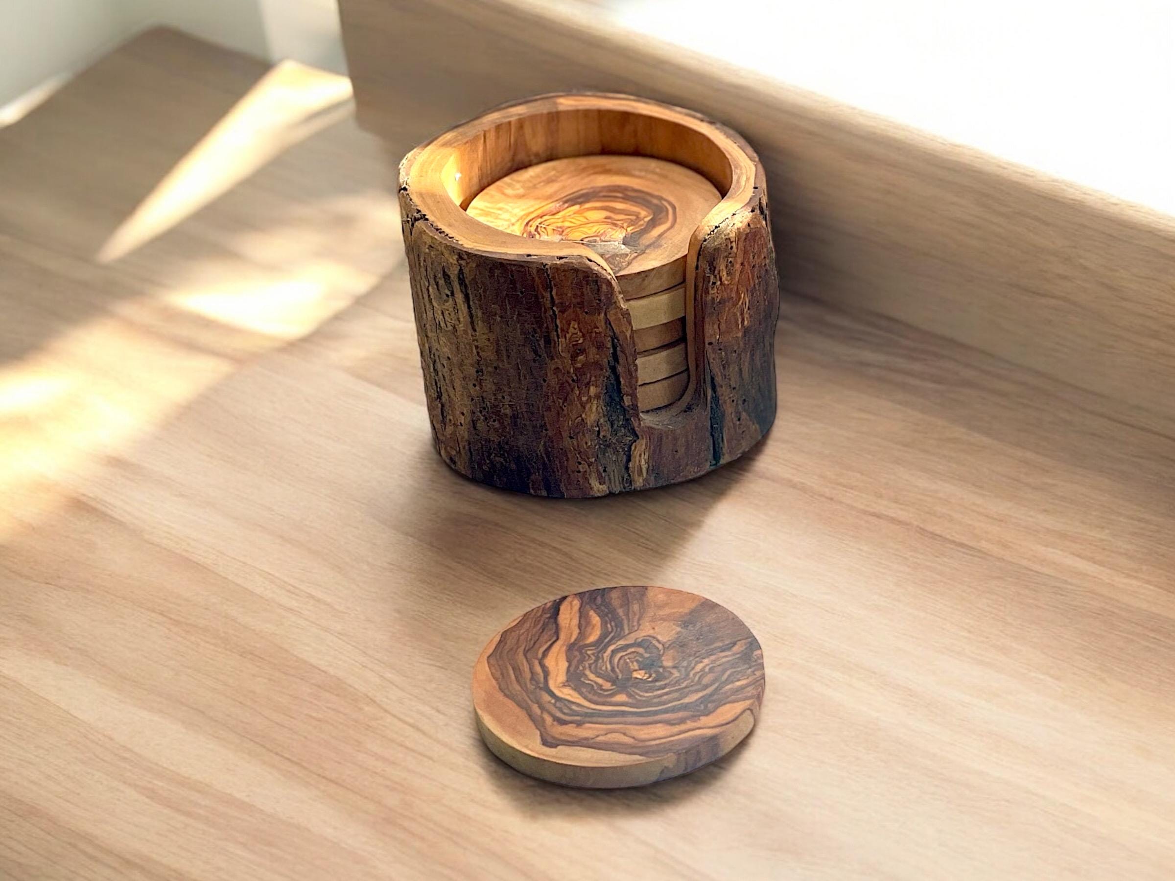 Coasters Set | Handmade with Olive Wood | Unique Rustic Wooden Coasters |Natural Coaster Set | handcrafted kitchenware |Set Of 6 Coasters