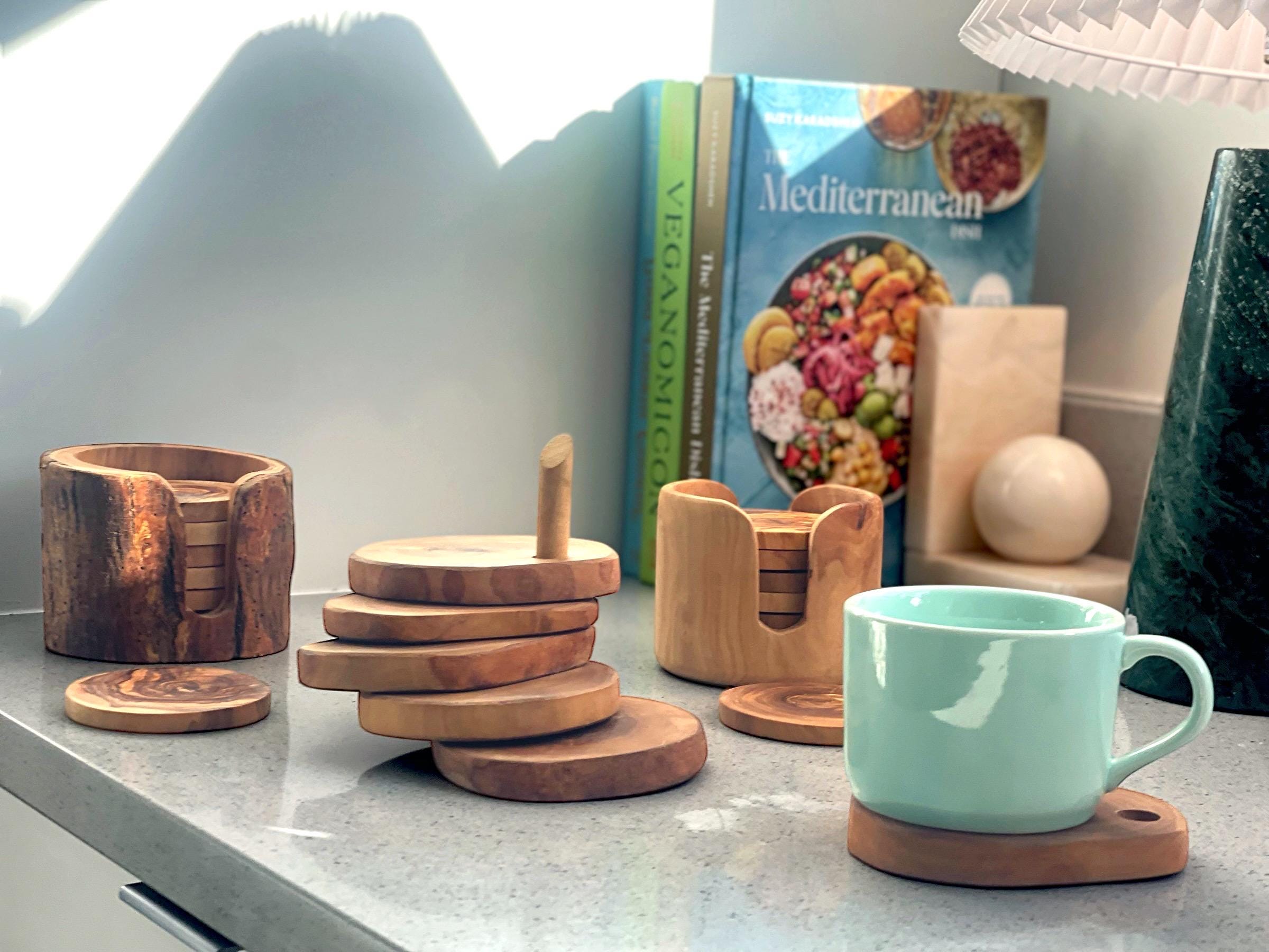 Coasters Set | Handmade with Olive Wood | Unique Rustic Wooden Coasters |Natural Coaster Set | handcrafted kitchenware |Set Of 6 Coasters