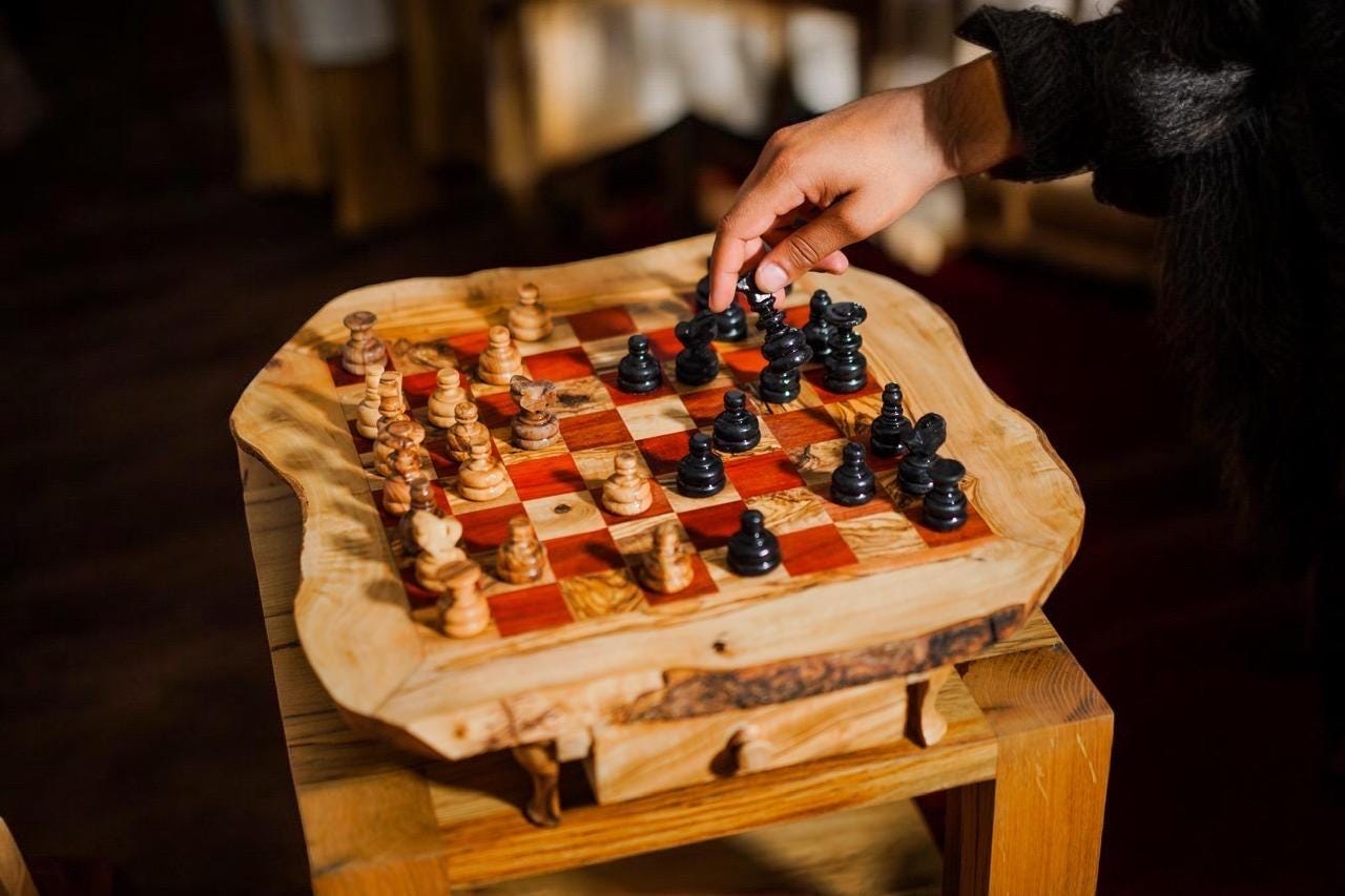 Handmade Olive Wood Chess Set: Rustic Board Game with Storage
