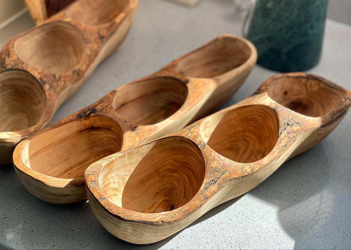 Handmade Olive Wood Divided Serving Tray: Rustic Snack Bowl