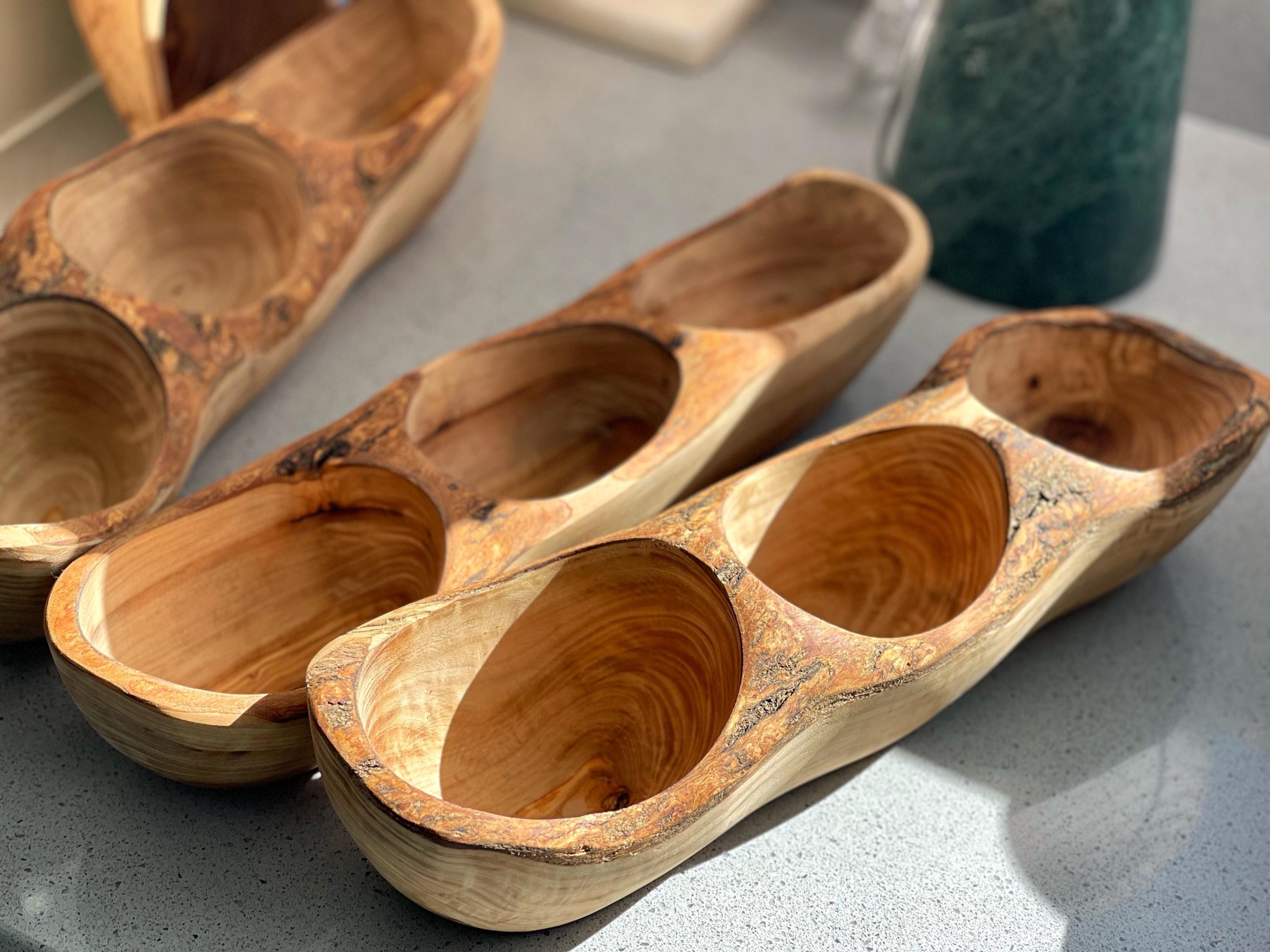 Handmade Olive Wood Divided Serving Tray: Rustic Snack Bowl