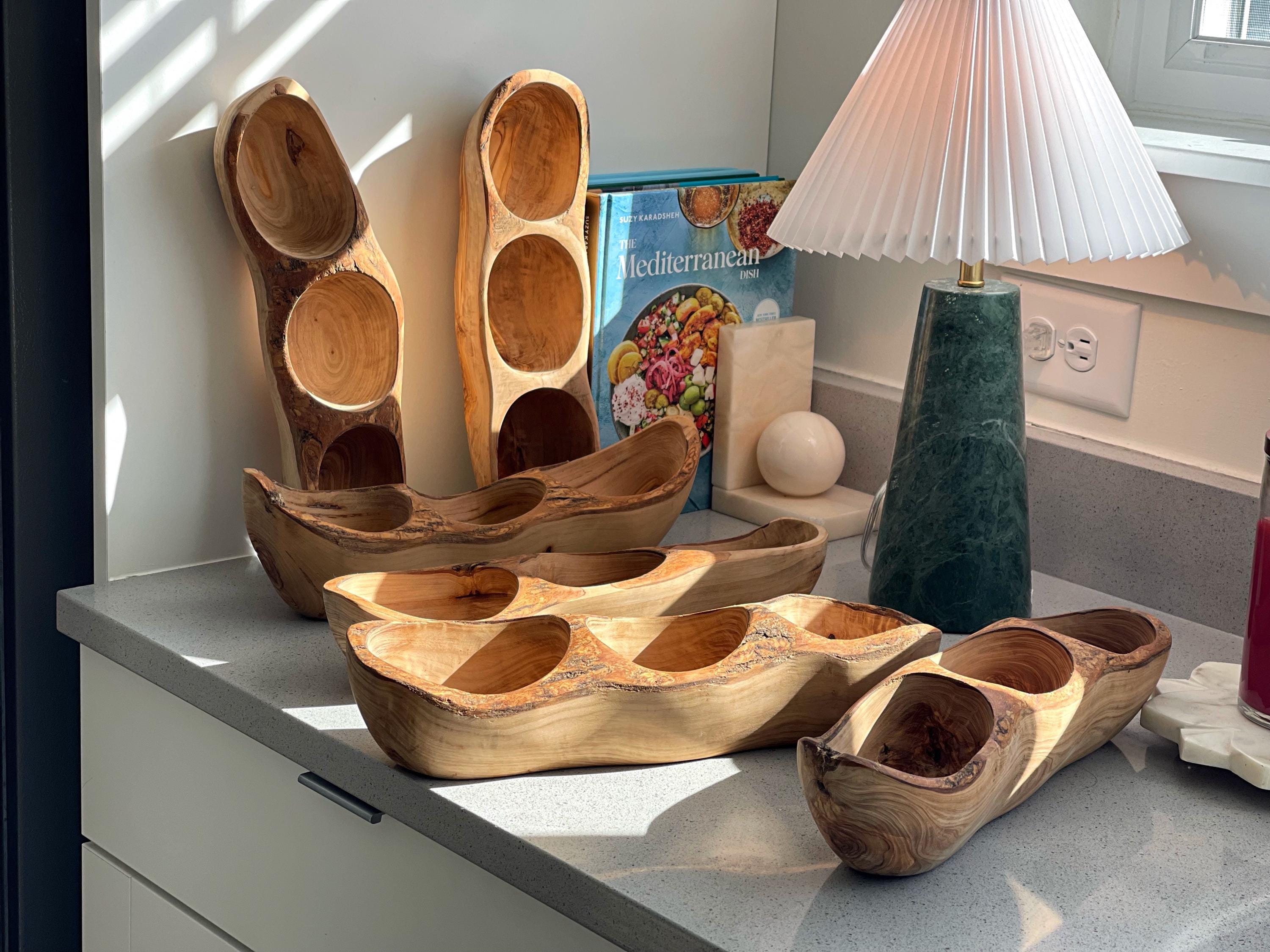 Handmade Olive Wood Divided Serving Tray: Rustic Snack Bowl