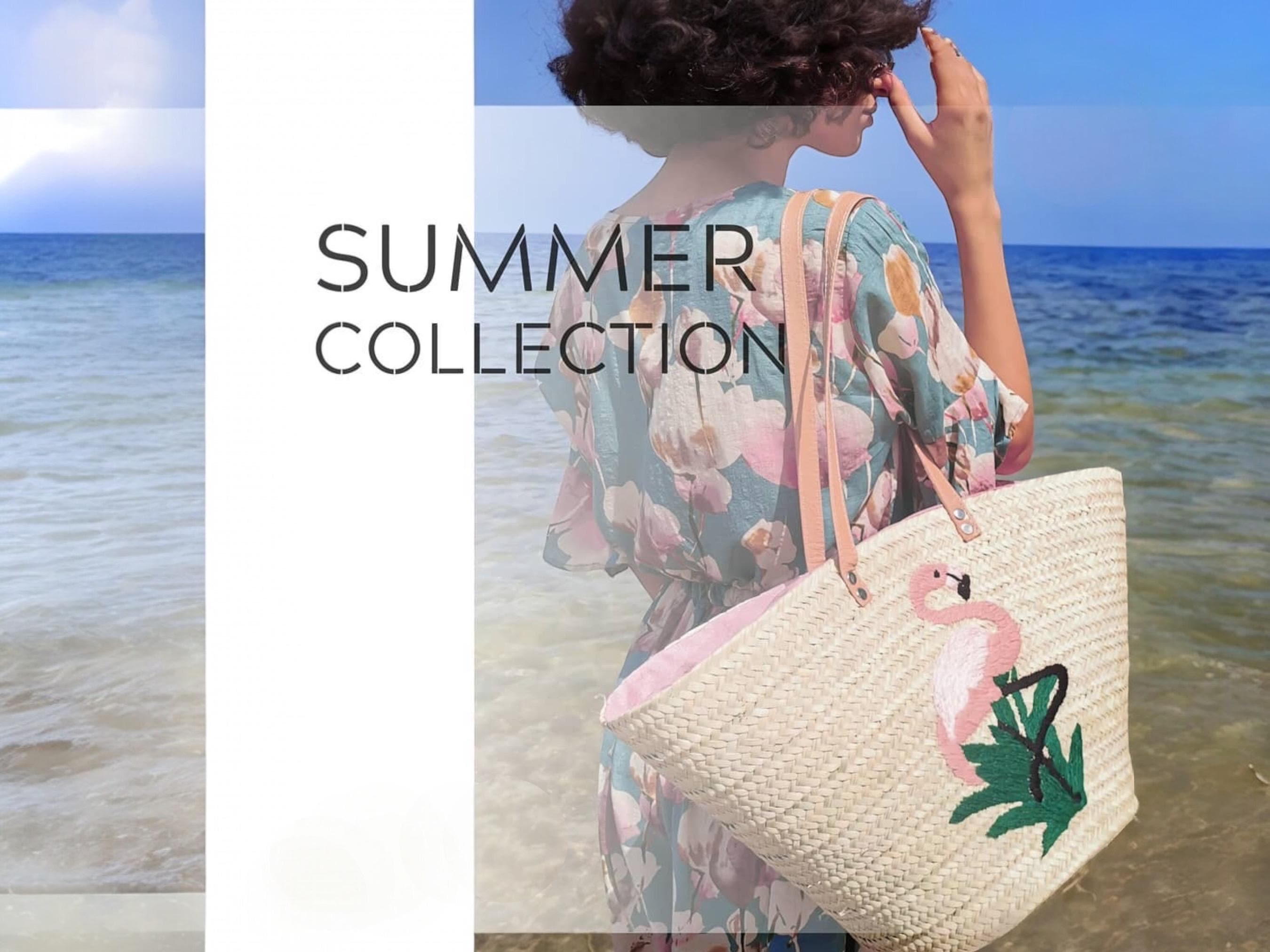 Handmade Palm Leaf Straw Bag: Embroidered Flamingo Beach Tote