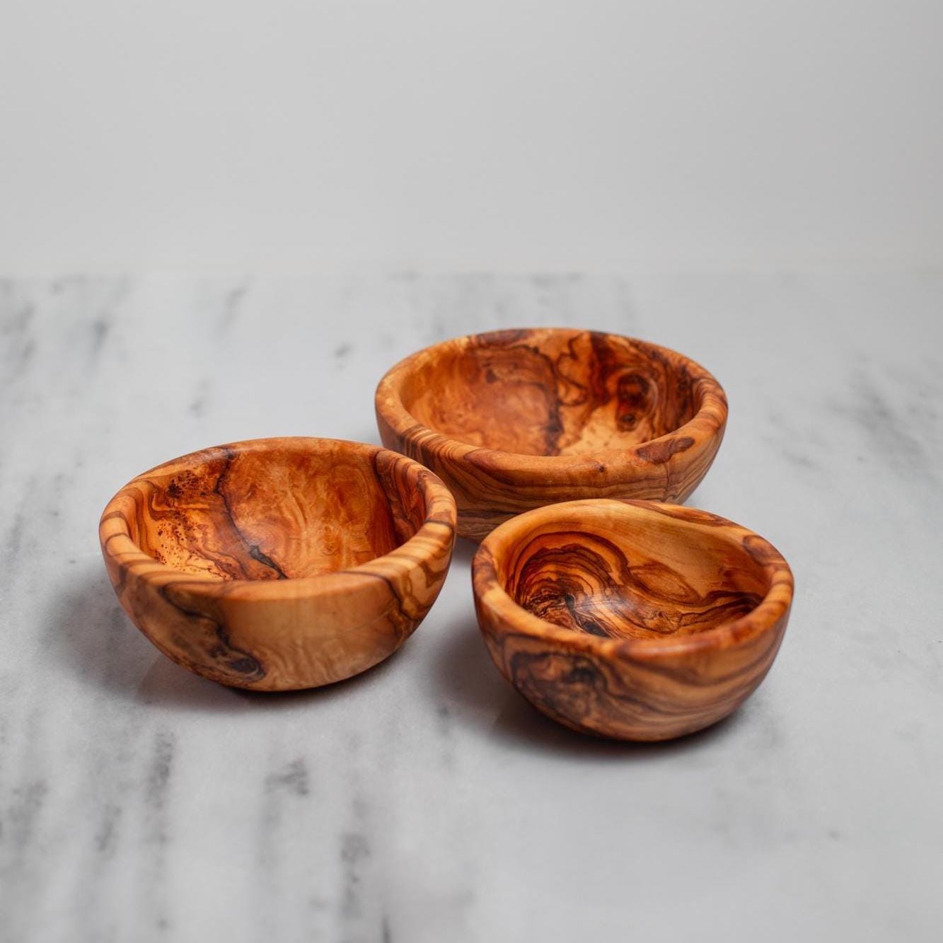 Handcrafted Olive Wood Bowls - Set of 3 Artisan Serving Bowls