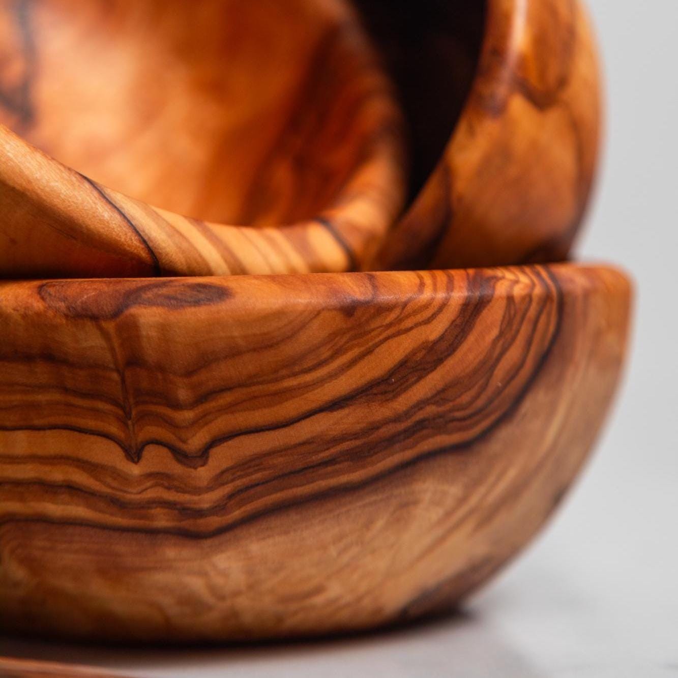 Handcrafted Olive Wood Bowls - Set of 3 Artisan Serving Bowls