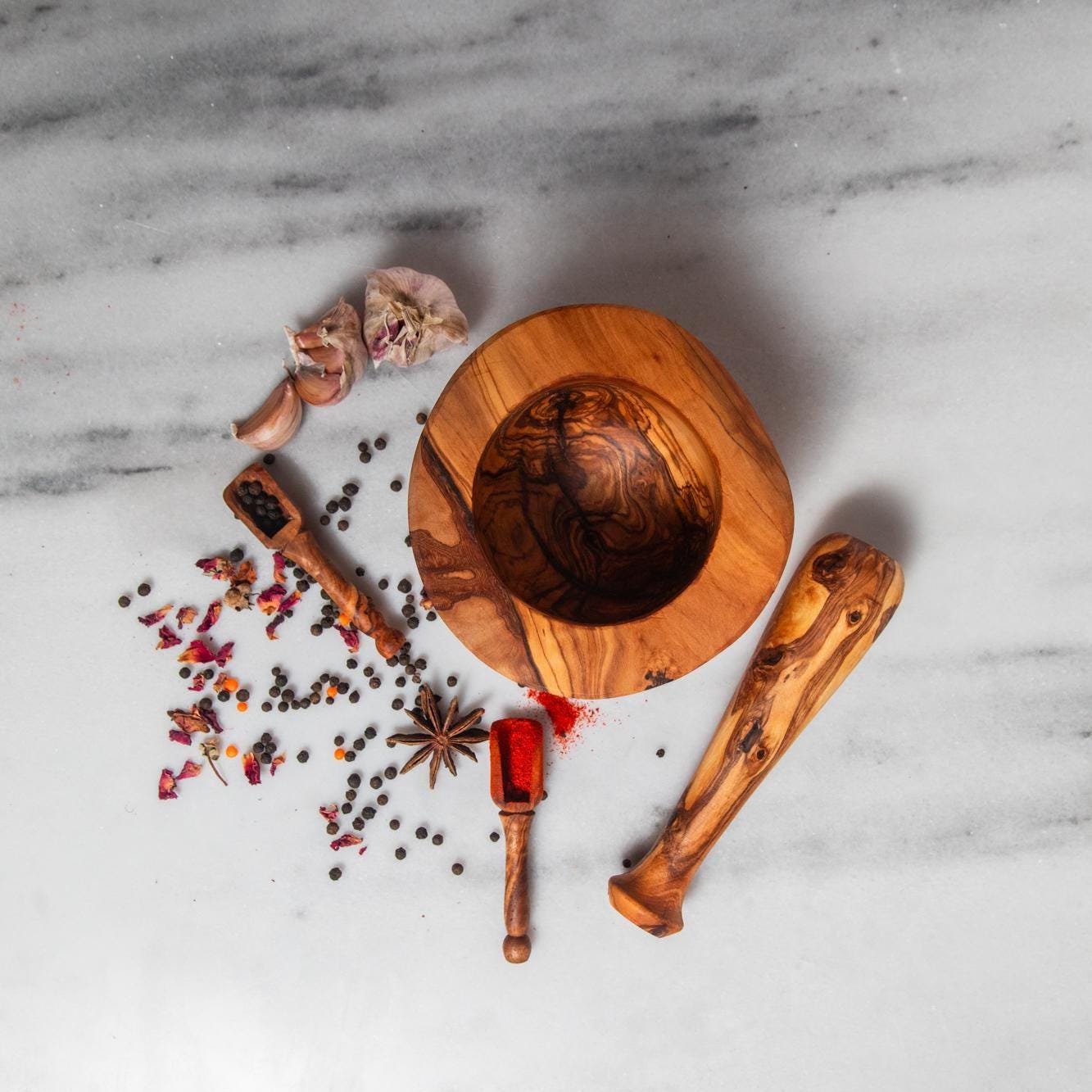 Rustic mortar Olive Wood Mortar and Pestle Set| Wooden Herb Grinder for Spices & Guacamole| Mortar Pestle Set| Farmhouse Kitchen Decor