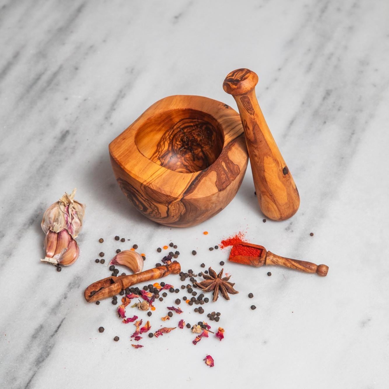 Rustic mortar Olive Wood Mortar and Pestle Set| Wooden Herb Grinder for Spices & Guacamole| Mortar Pestle Set| Farmhouse Kitchen Decor