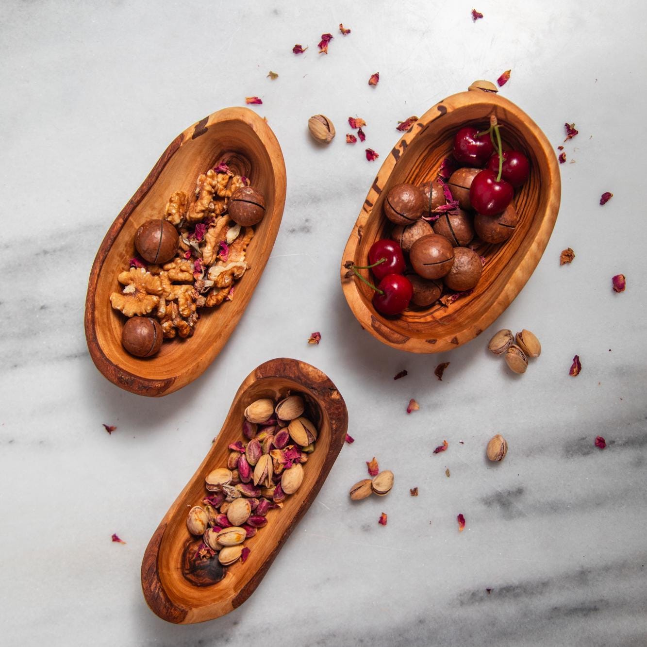 Set of 3 Olive Wood Nesting Boat Bowls – Handmade Rustic Canoe – Shaped Serving Dish – Natural Wood Serving Tray – Artisan Tableware Gift