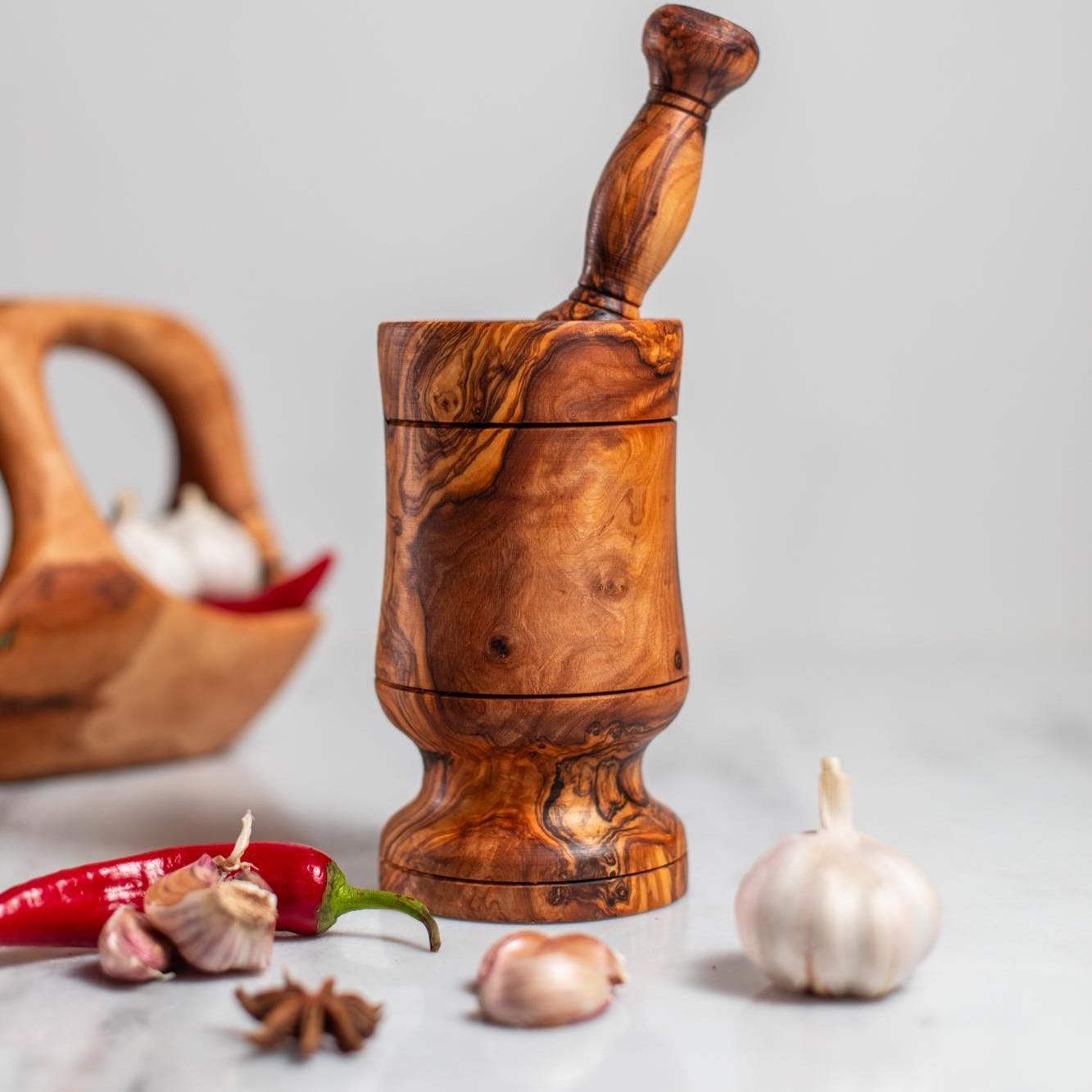 Rustic mortar Olive Wood Mortar and Pestle Set| Wooden Herb Grinder for Spices & Guacamole| Mortar Pestle Set| Farmhouse Kitchen Decor