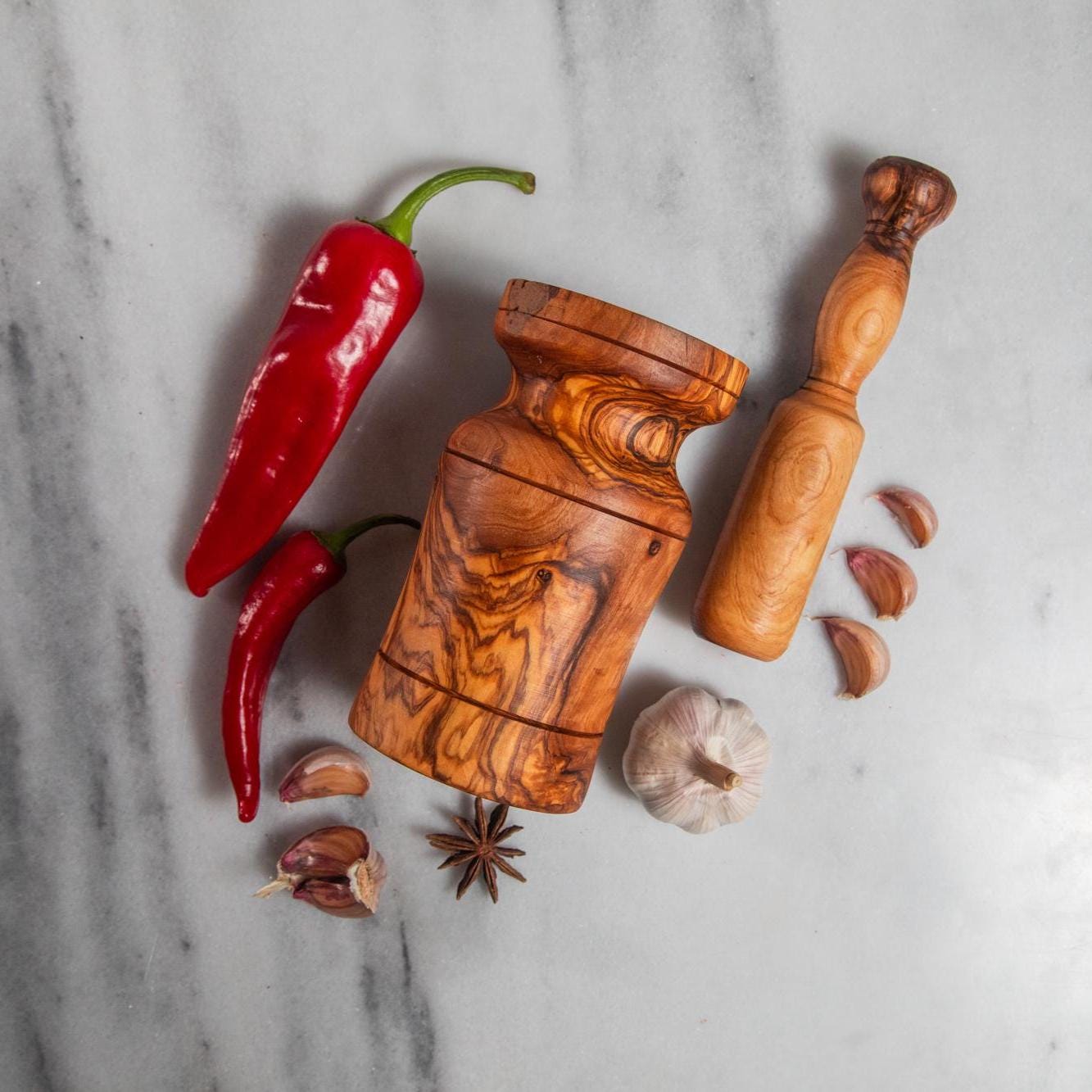 Rustic mortar Olive Wood Mortar and Pestle Set| Wooden Herb Grinder for Spices & Guacamole| Mortar Pestle Set| Farmhouse Kitchen Decor