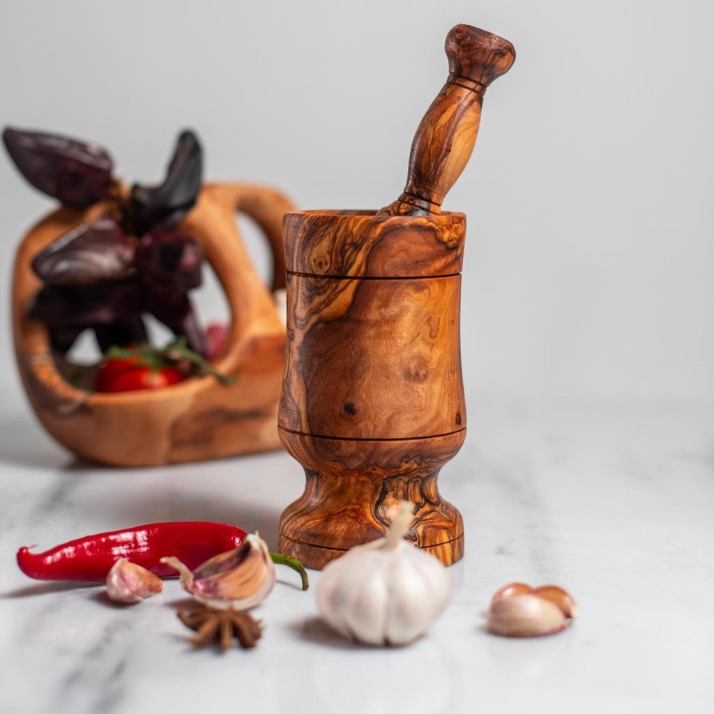 Rustic mortar Olive Wood Mortar and Pestle Set| Wooden Herb Grinder for Spices & Guacamole| Mortar Pestle Set| Farmhouse Kitchen Decor