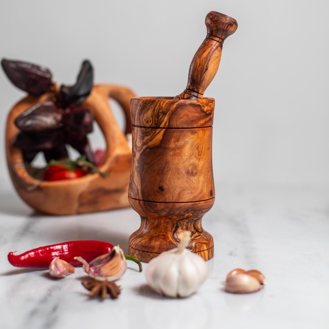 Rustic mortar Olive Wood Mortar and Pestle Set| Wooden Herb Grinder for Spices & Guacamole| Mortar Pestle Set| Farmhouse Kitchen Decor