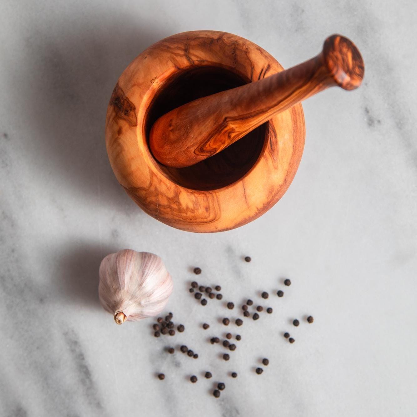 Rustic Olive Wood Mortar and Pestle – Organic Shape – Handmade Spice Grinder Bowl – Tunisian Artisan Kitchen Tool