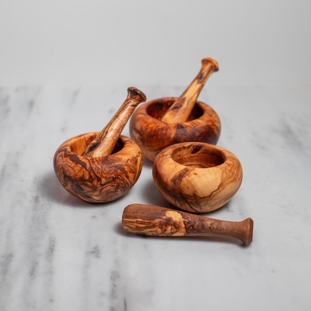 Rustic Olive Wood Mortar and Pestle – Organic Shape – Handmade Spice Grinder Bowl – Tunisian Artisan Kitchen Tool