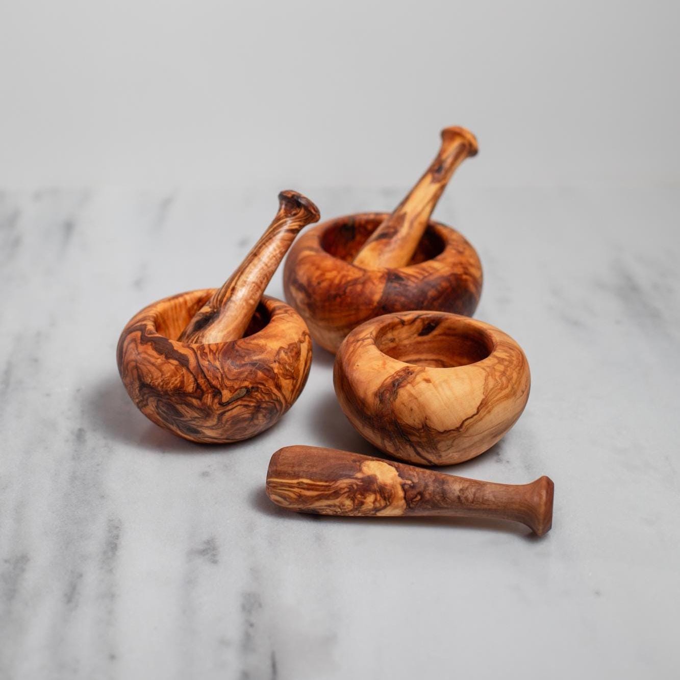 Rustic Olive Wood Mortar and Pestle – Organic Shape – Handmade Spice Grinder Bowl – Tunisian Artisan Kitchen Tool