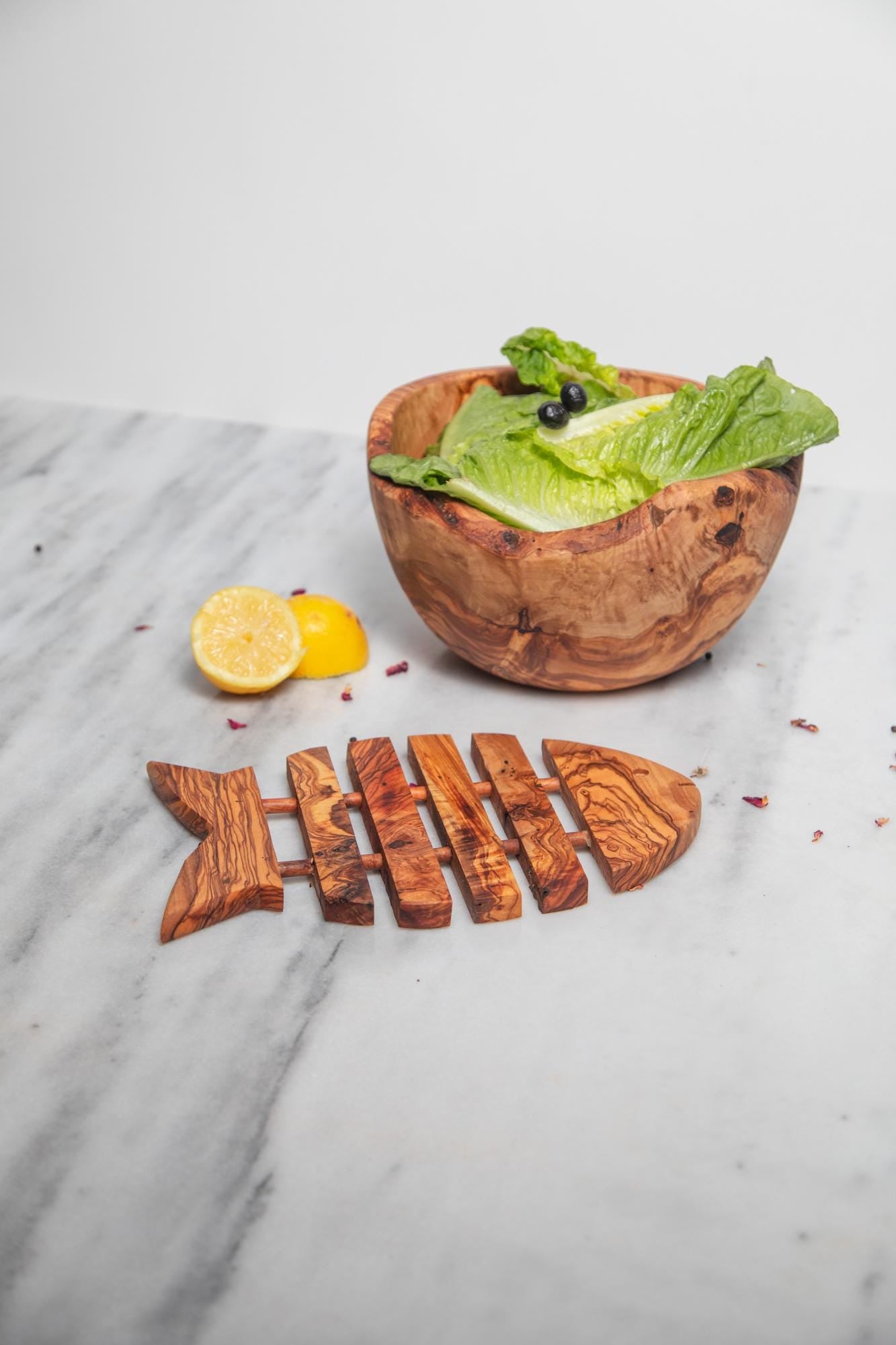 Olive Wood Charger Plates Set | Round & Fish-Shaped Sous-Assiettes | Rustic Handmade Table Decor