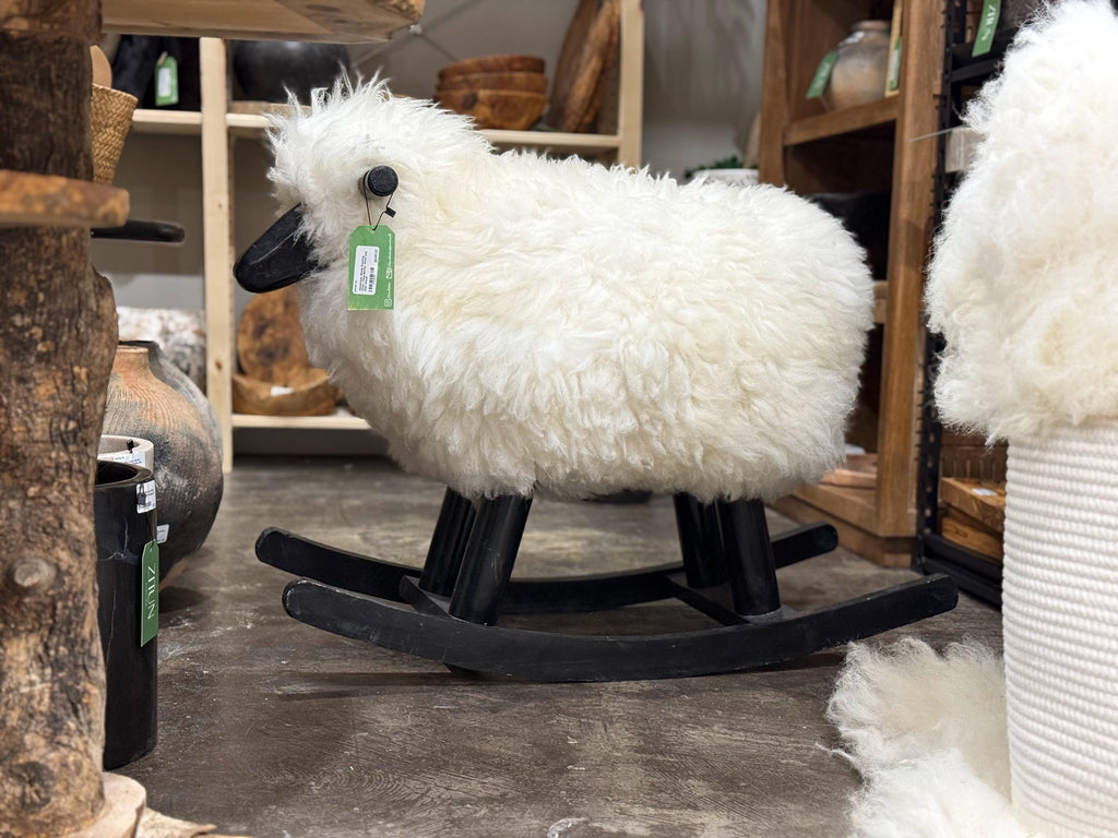 Sheep Rocking Chair: Real Sheepskin & Wood, Nursery Decor