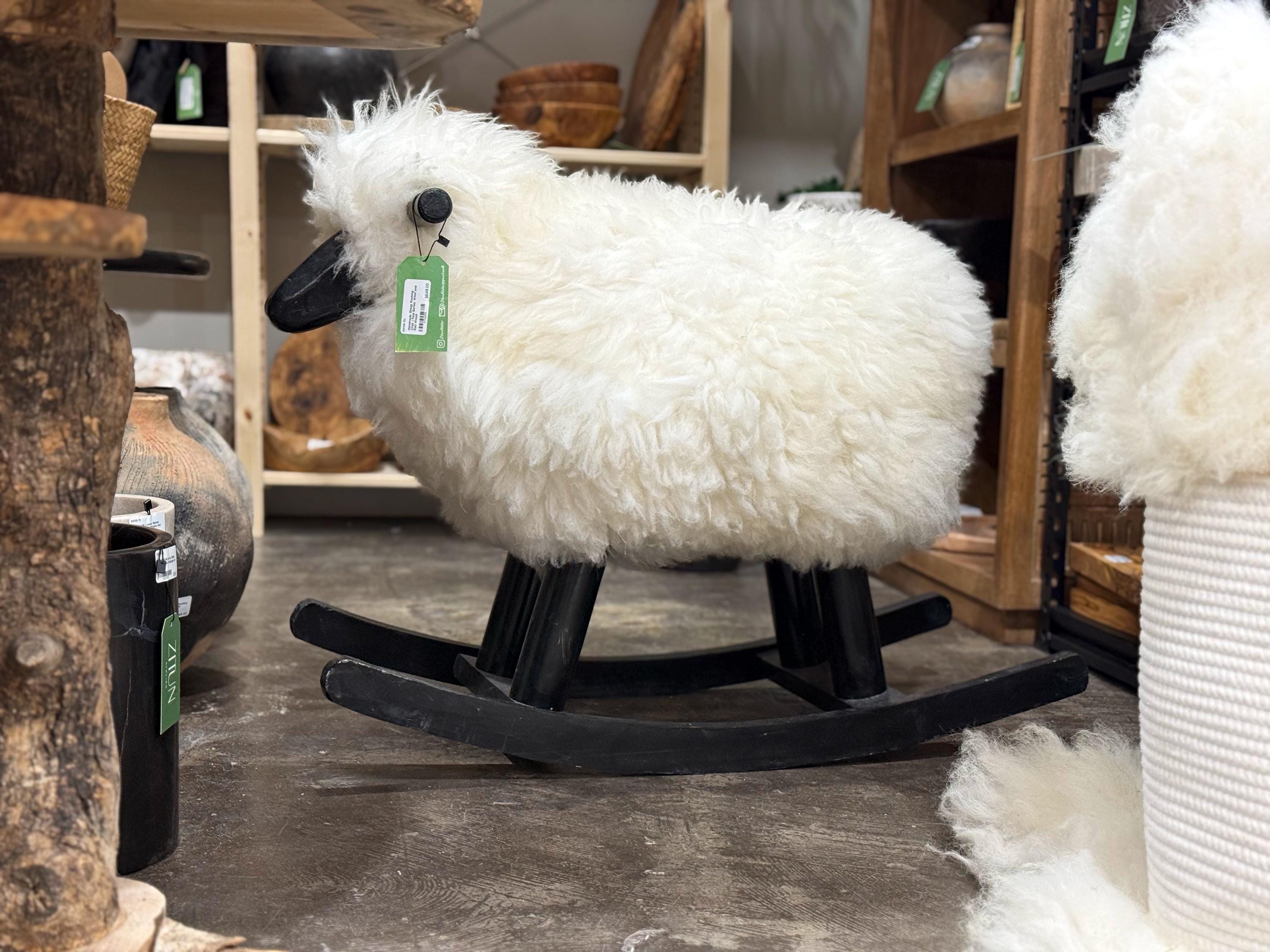 Sheep Rocking Chair: Real Sheepskin & Wood, Nursery Decor