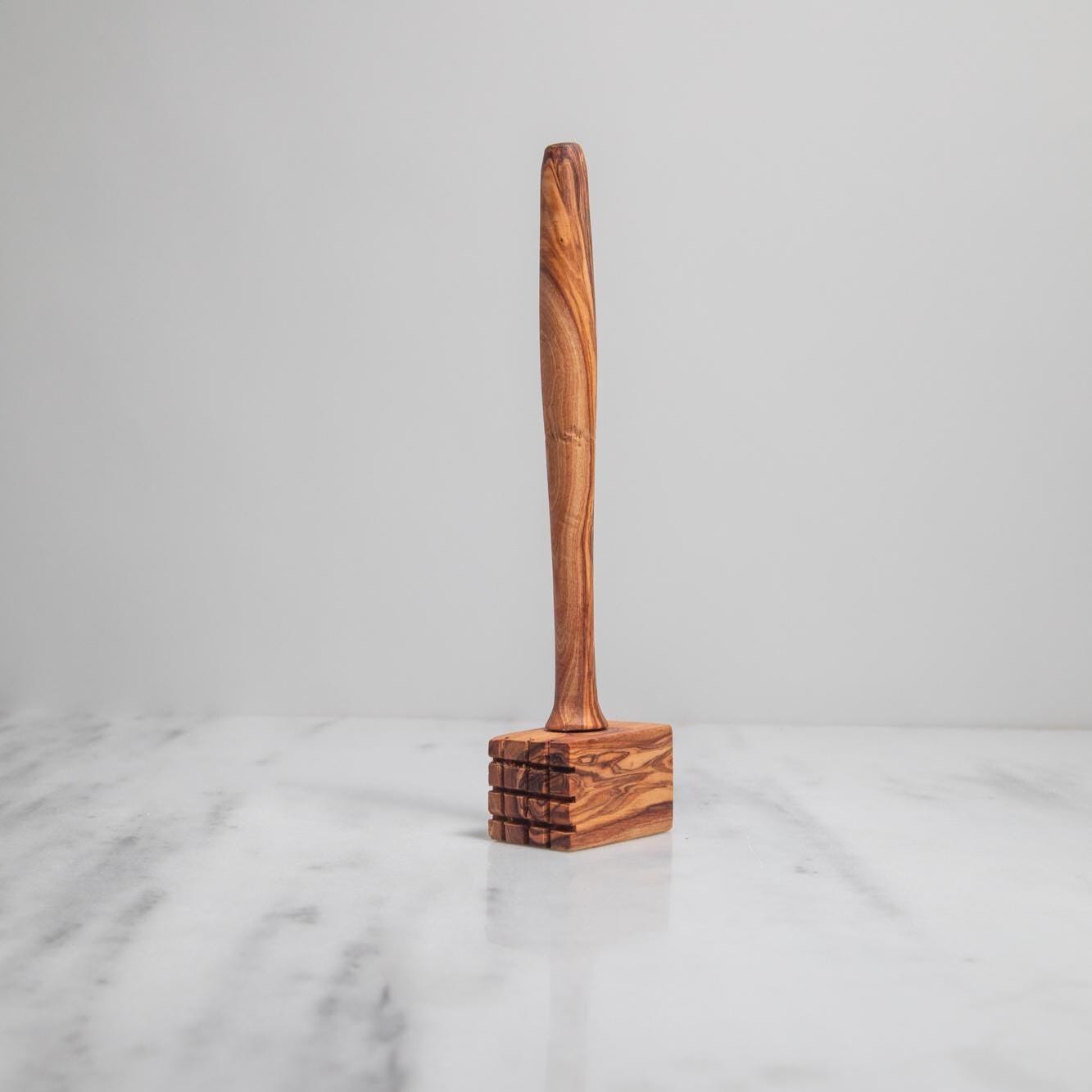 Handmade Olive Wood Meat Tenderizer – Rustic Wooden Meat Hammer – Kitchen Tool – Natural Heavy Duty Mallet – BBQ Gift for Him