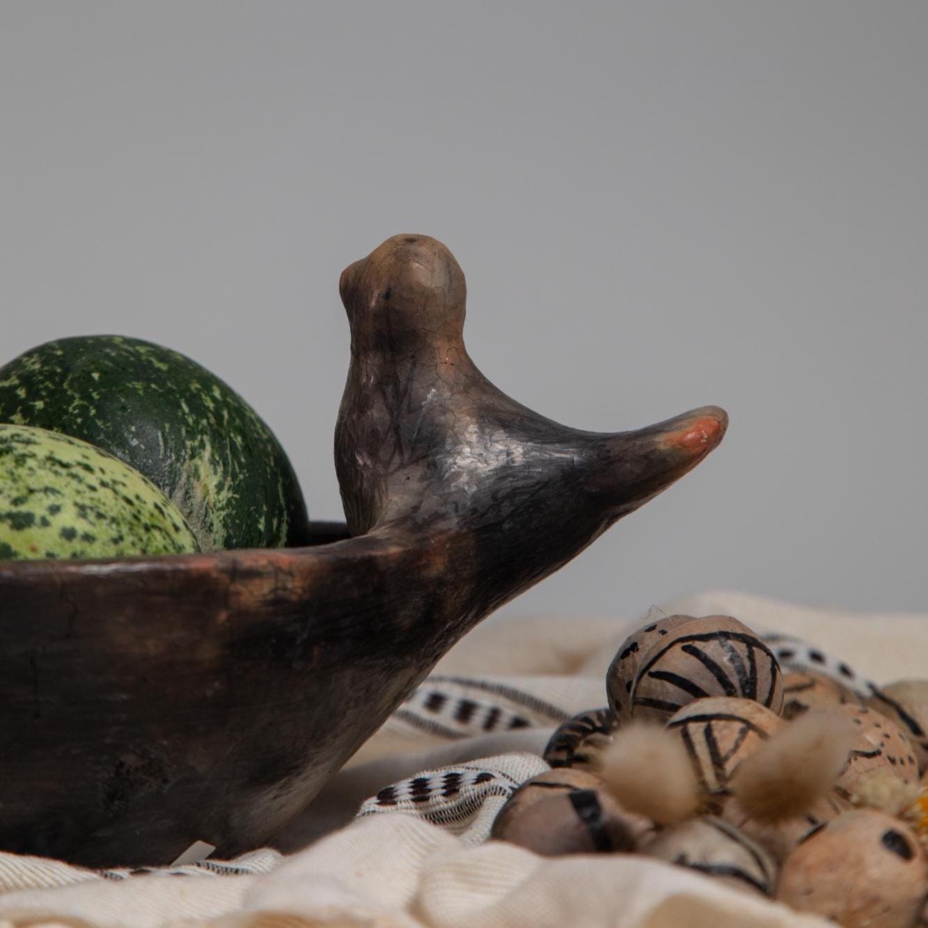 Handmade Pottery Bowl with Bird Motif – Decorative Ceramic Dish – Traditional Clay Art – Boho Centerpiece – Cultural Gift