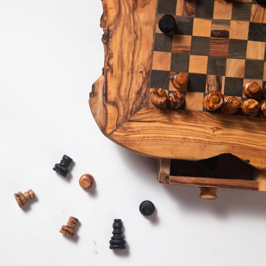 Handmade Olive Wood Chess Set with Storage: Unique Home Decor