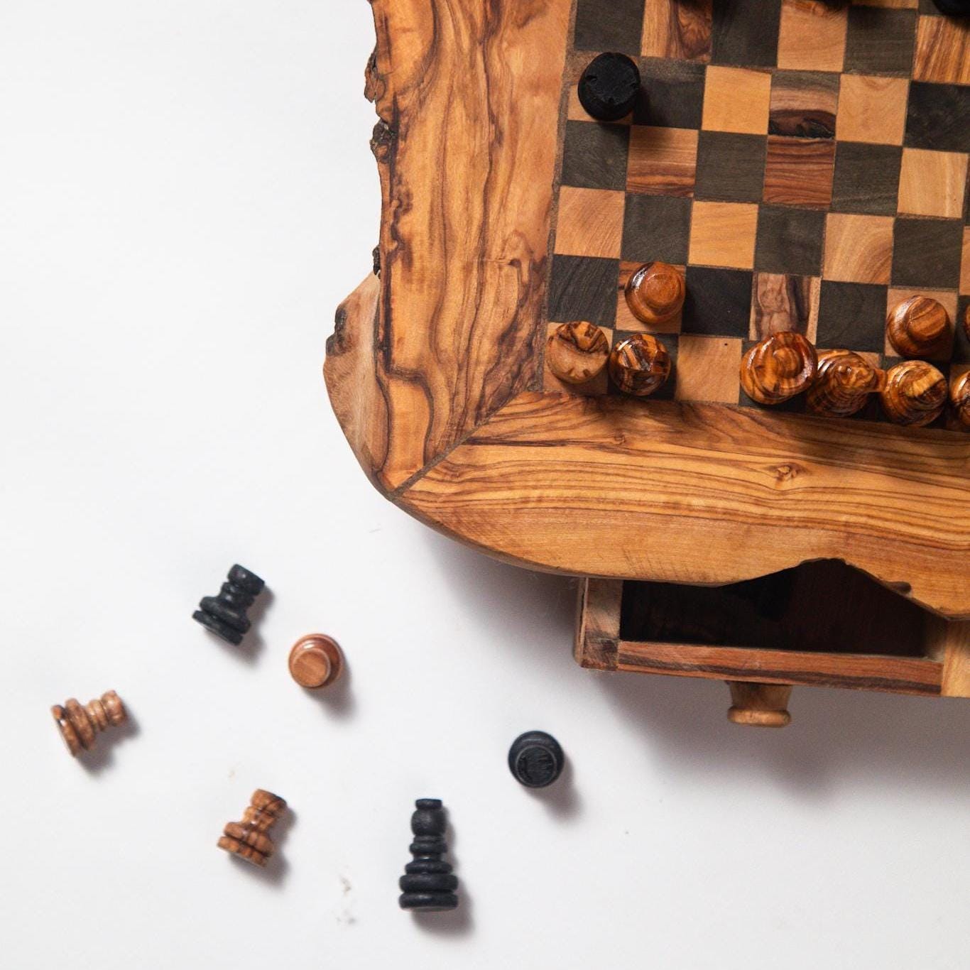 Handmade Olive Wood Chess Set with Storage: Unique Home Decor