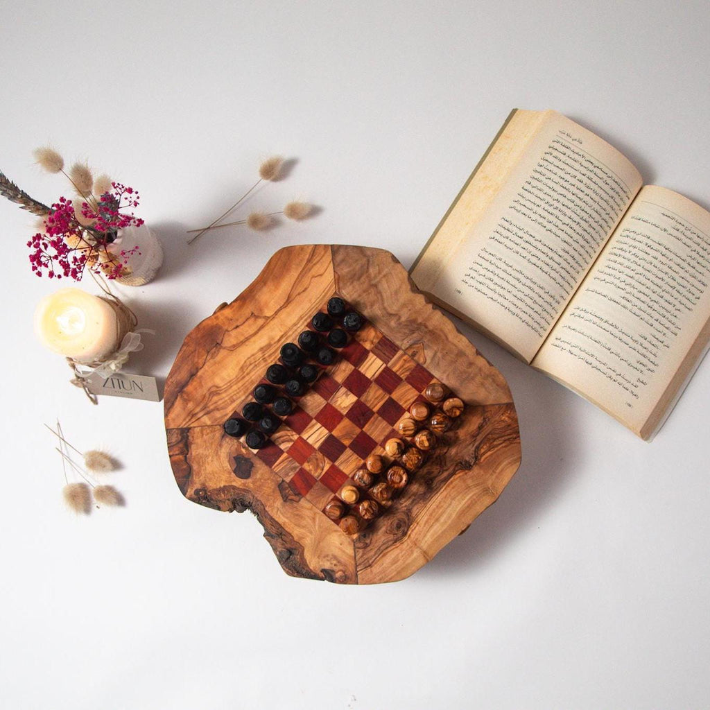 Handmade Olive Wood Chess Set with Storage: Unique Home Decor