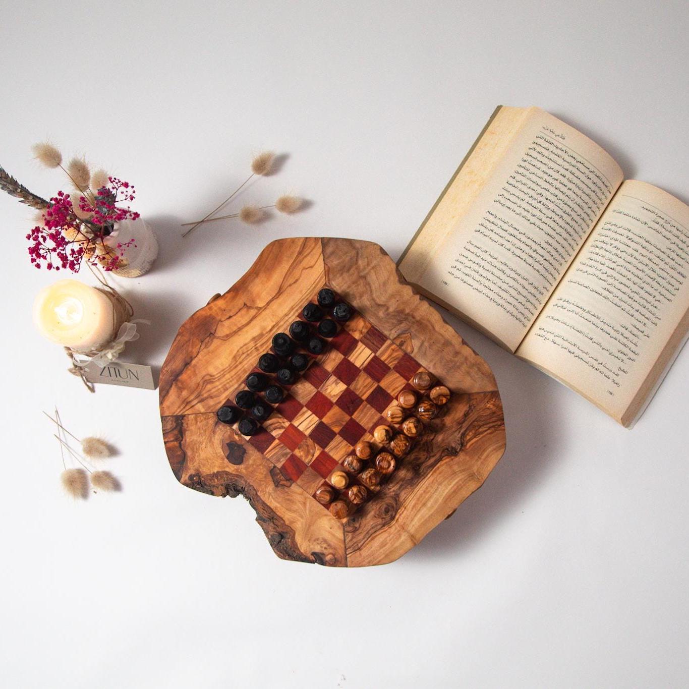 Handmade Olive Wood Chess Set with Storage: Unique Home Decor