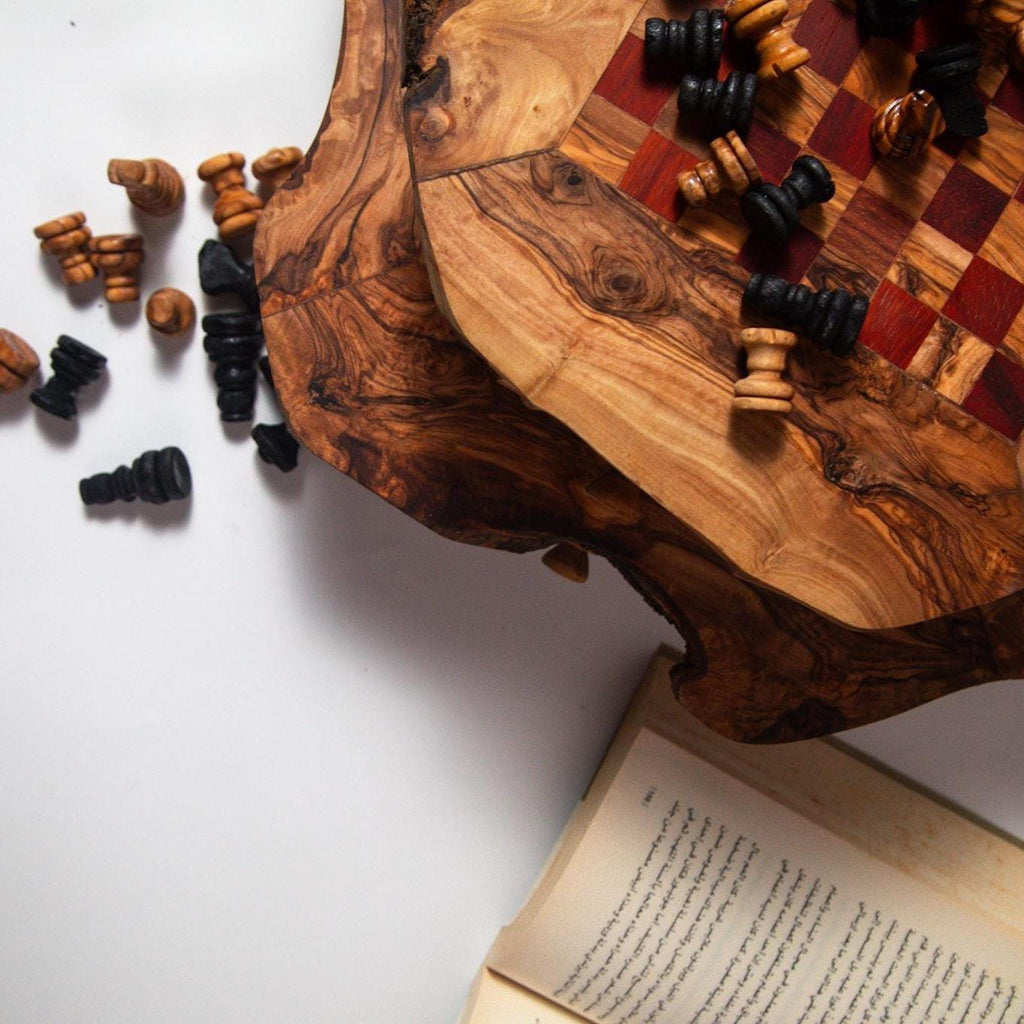 Handmade Olive Wood Chess Set with Storage: Unique Home Decor