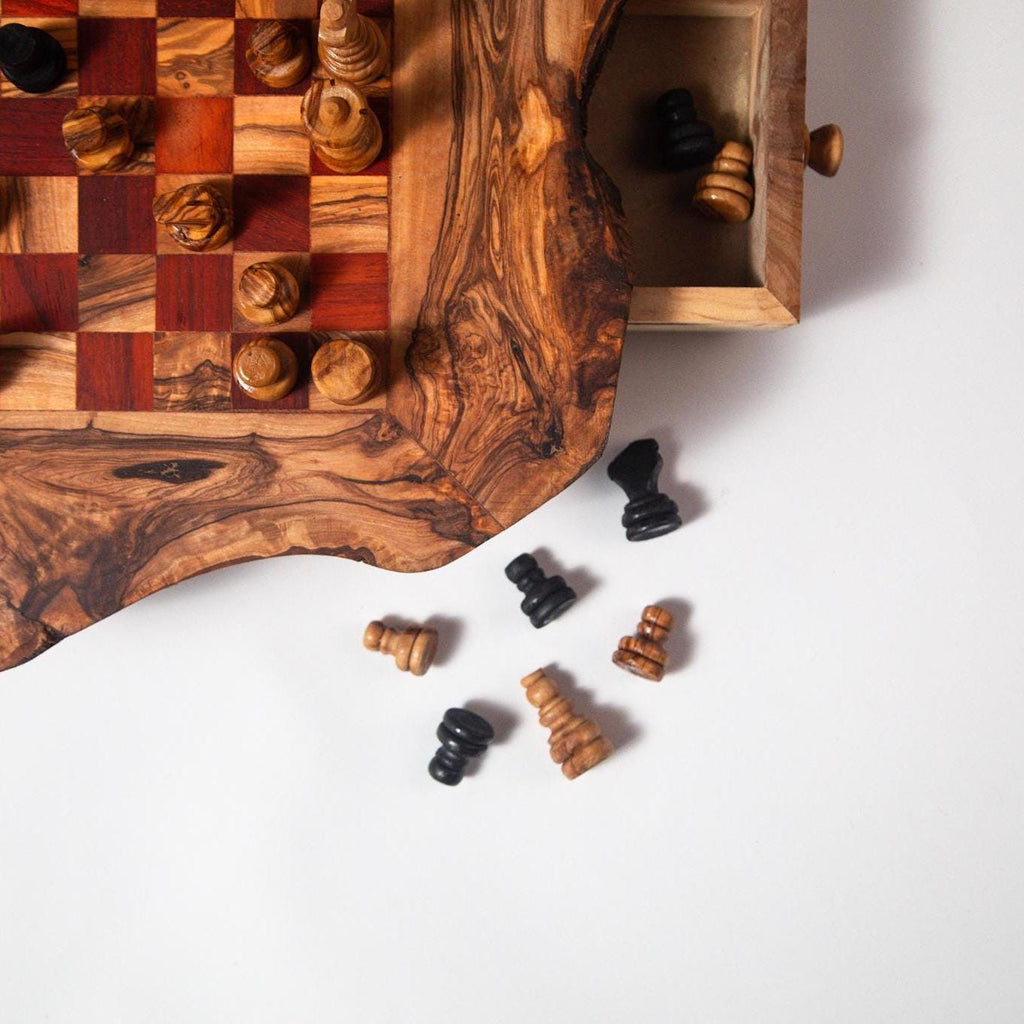 Handmade Olive Wood Chess Set with Storage: Unique Home Decor