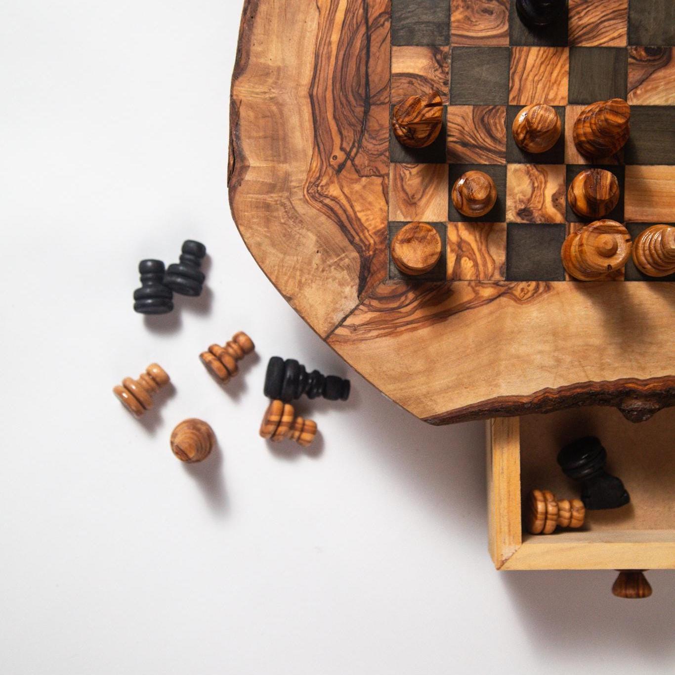 Handmade Olive Wood Chess Set with Storage: Unique Home Decor