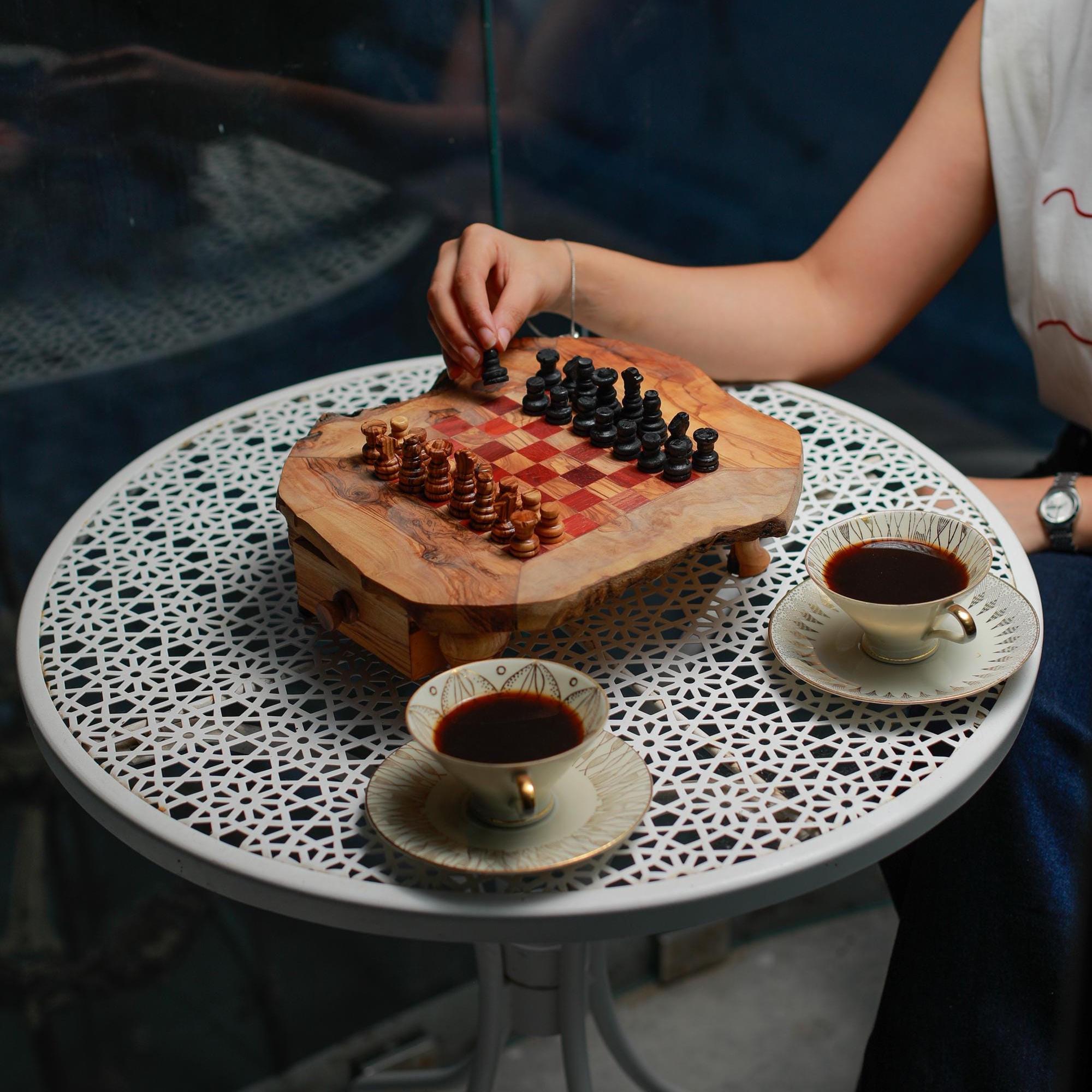 Handmade Olive Wood Chess Set with Storage: Unique Home Decor