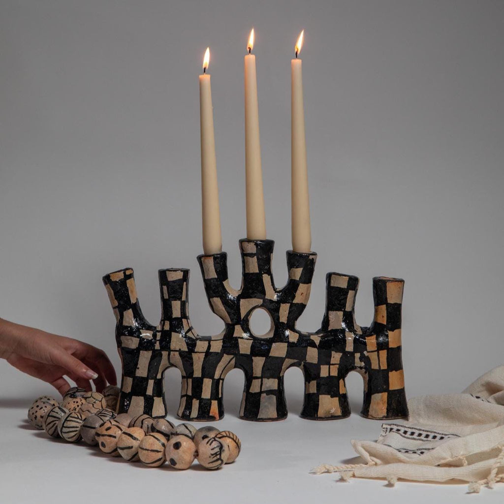 Artisan Pottery Candelabra – Handcrafted Clay Candle Holder of Timeless Heritage