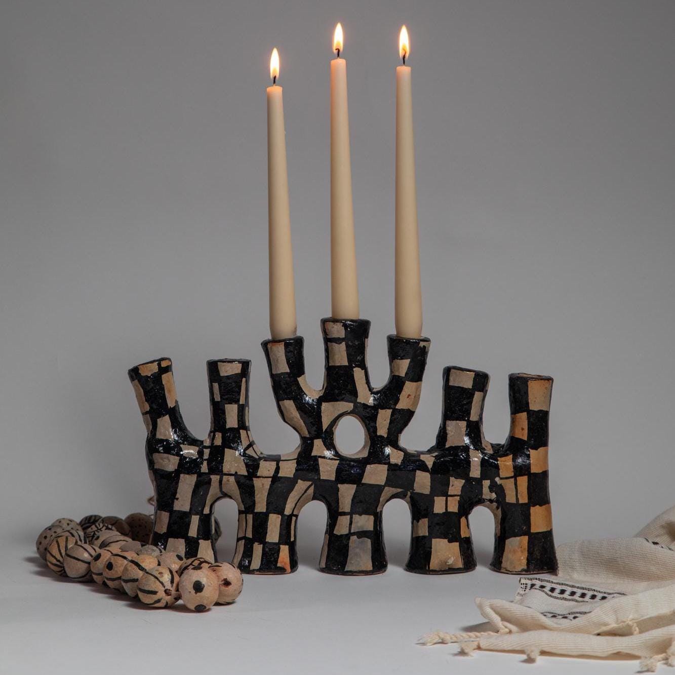 Artisan Pottery Candelabra – Handcrafted Clay Candle Holder of Timeless Heritage