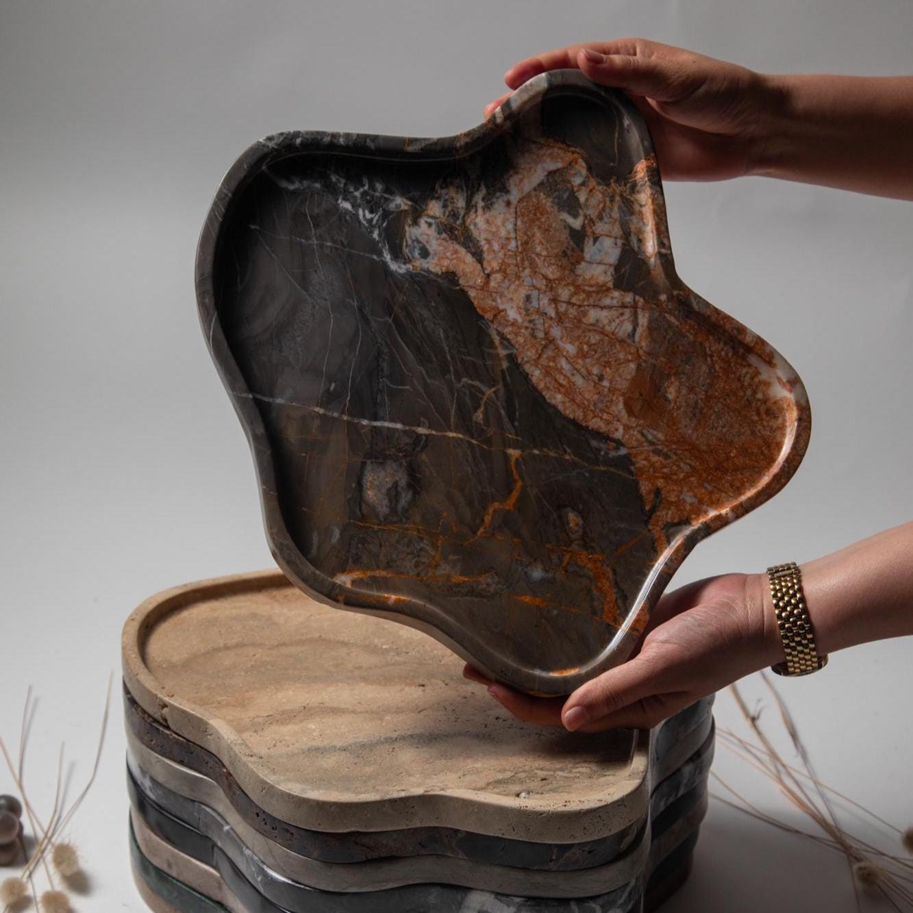 Exquisite Irregular Marble Tray – Handcrafted • Sculptural Stone Art Platter • Limited Edition Luxury Décor for Collectors & Designers