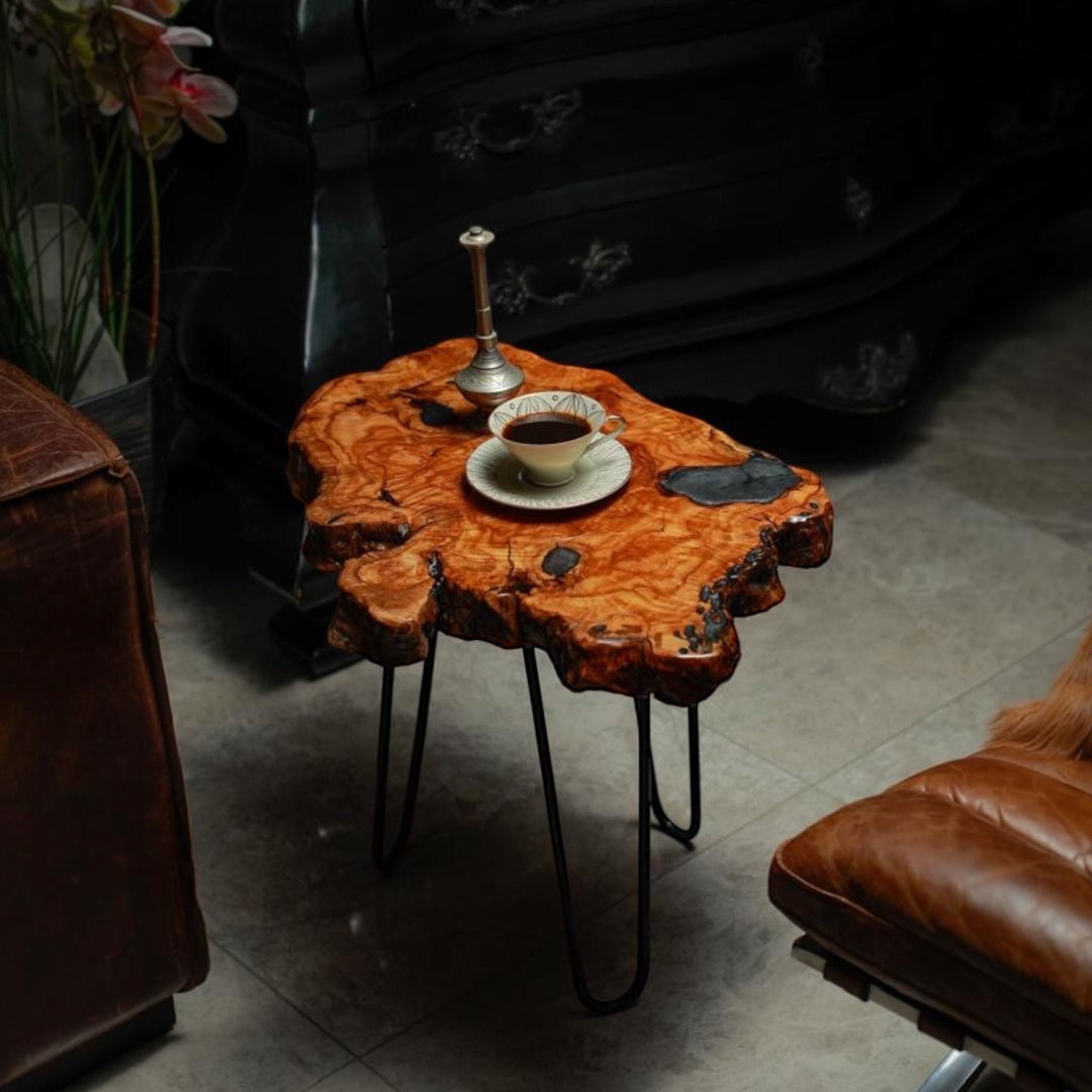 Handmade Olive Wood Live Edge Coffee table with Resin, Unique coffee table, Natural Olive Tree Solid Wood Side Table