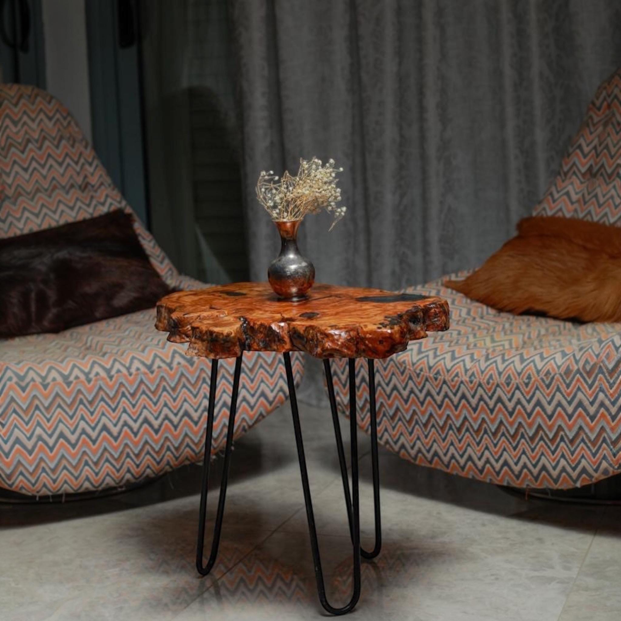 Handmade Olive Wood Live Edge Coffee table with Resin, Unique coffee table, Natural Olive Tree Solid Wood Side Table