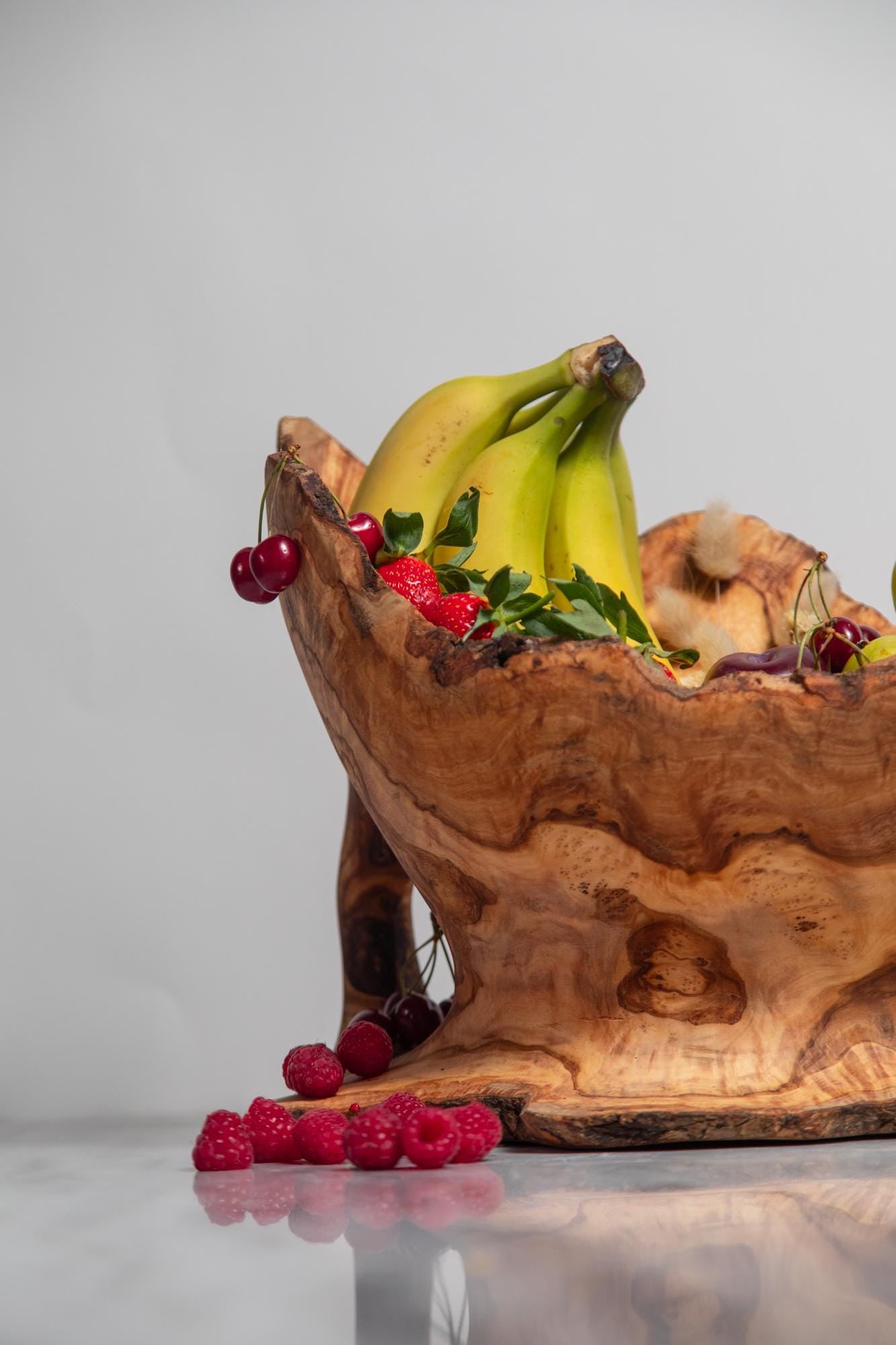 Handmade Olive Wood Centerpiece- Unique Bowl Sculpture - Kitchen Decor - Natural Wooden Artisan Basket - Durable Decorative Accessory