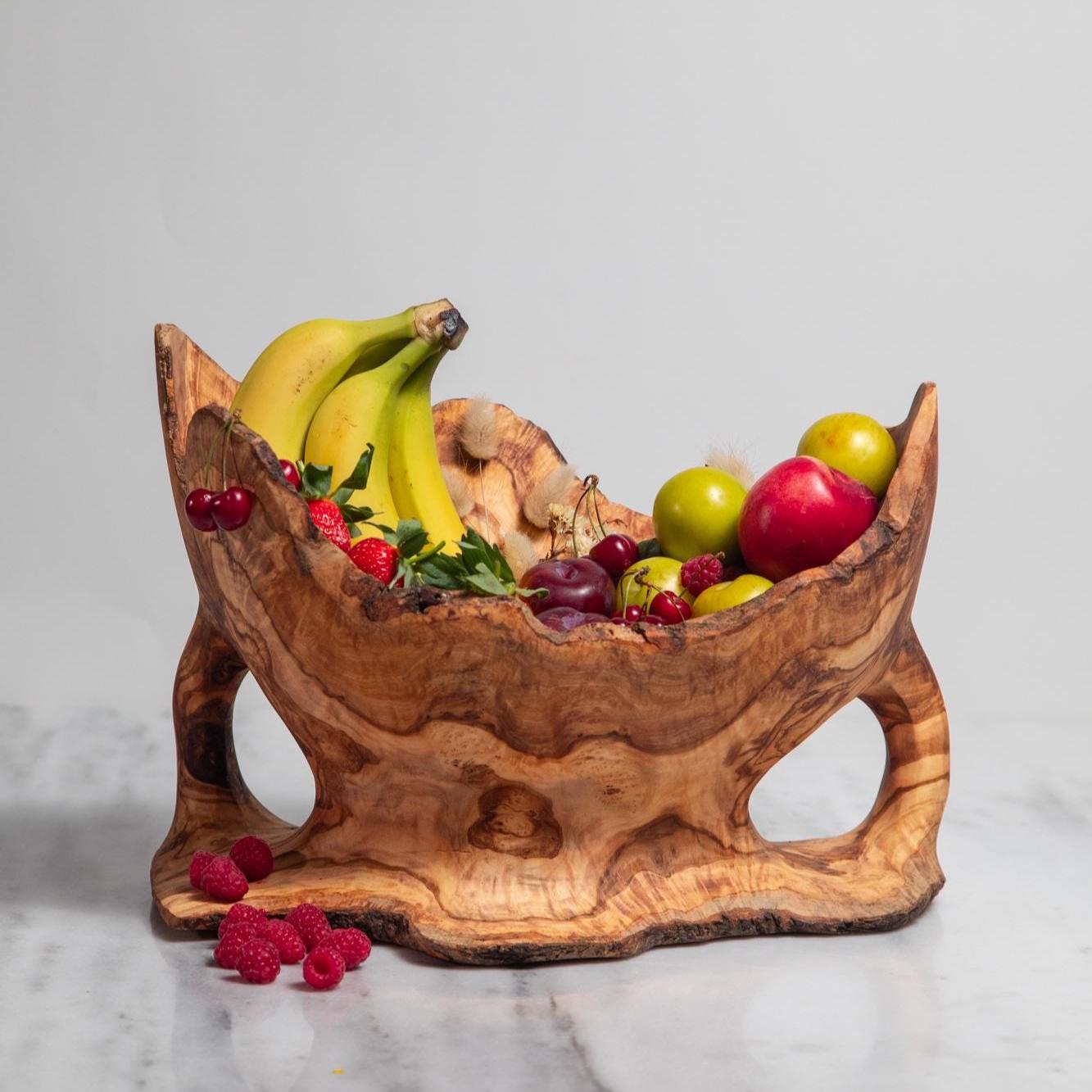 Handmade Olive Wood Centerpiece- Unique Bowl Sculpture - Kitchen Decor - Natural Wooden Artisan Basket - Durable Decorative Accessory