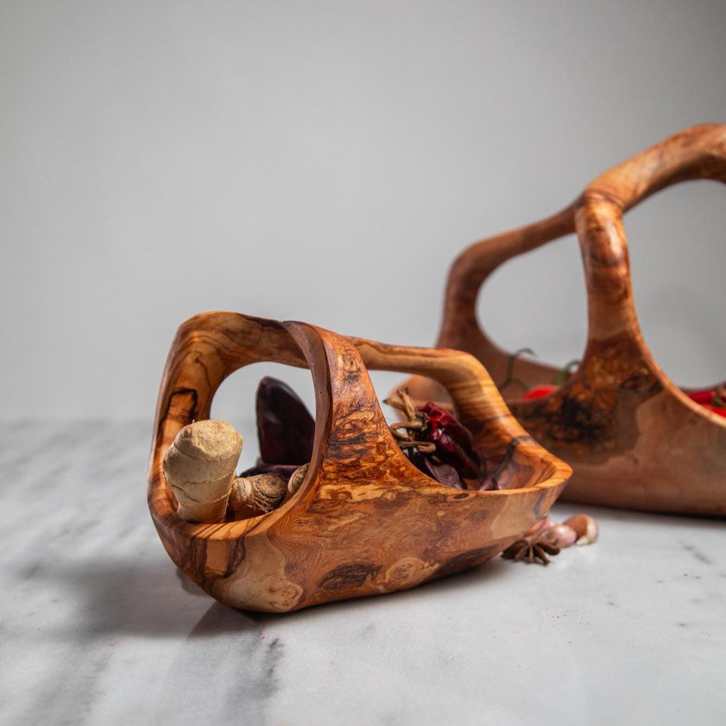 Olive Wood Bowl – Handcrafted Sculptural Basket for Table and Collection