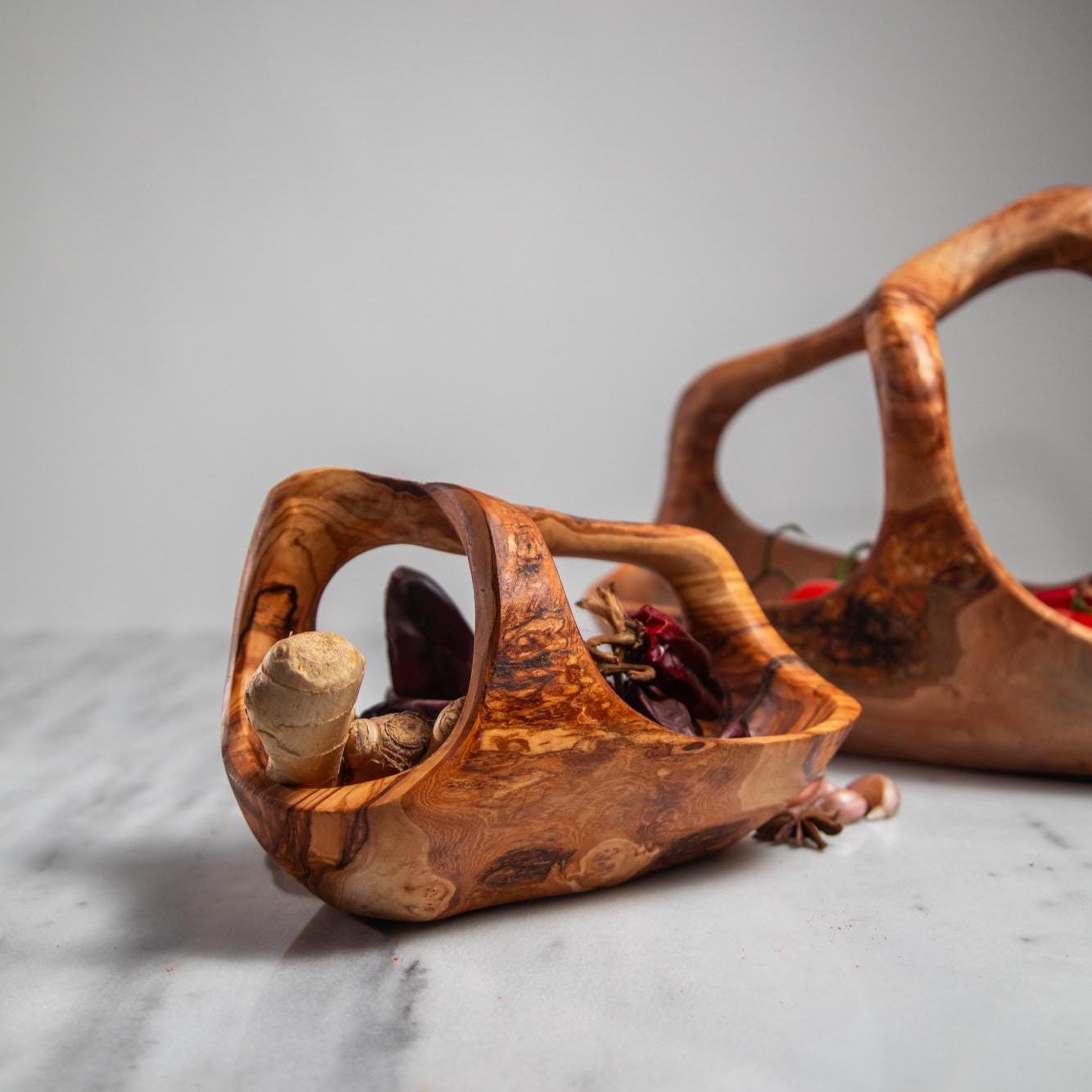 Olive Wood Bowl – Handcrafted Sculptural Basket for Table and Collection