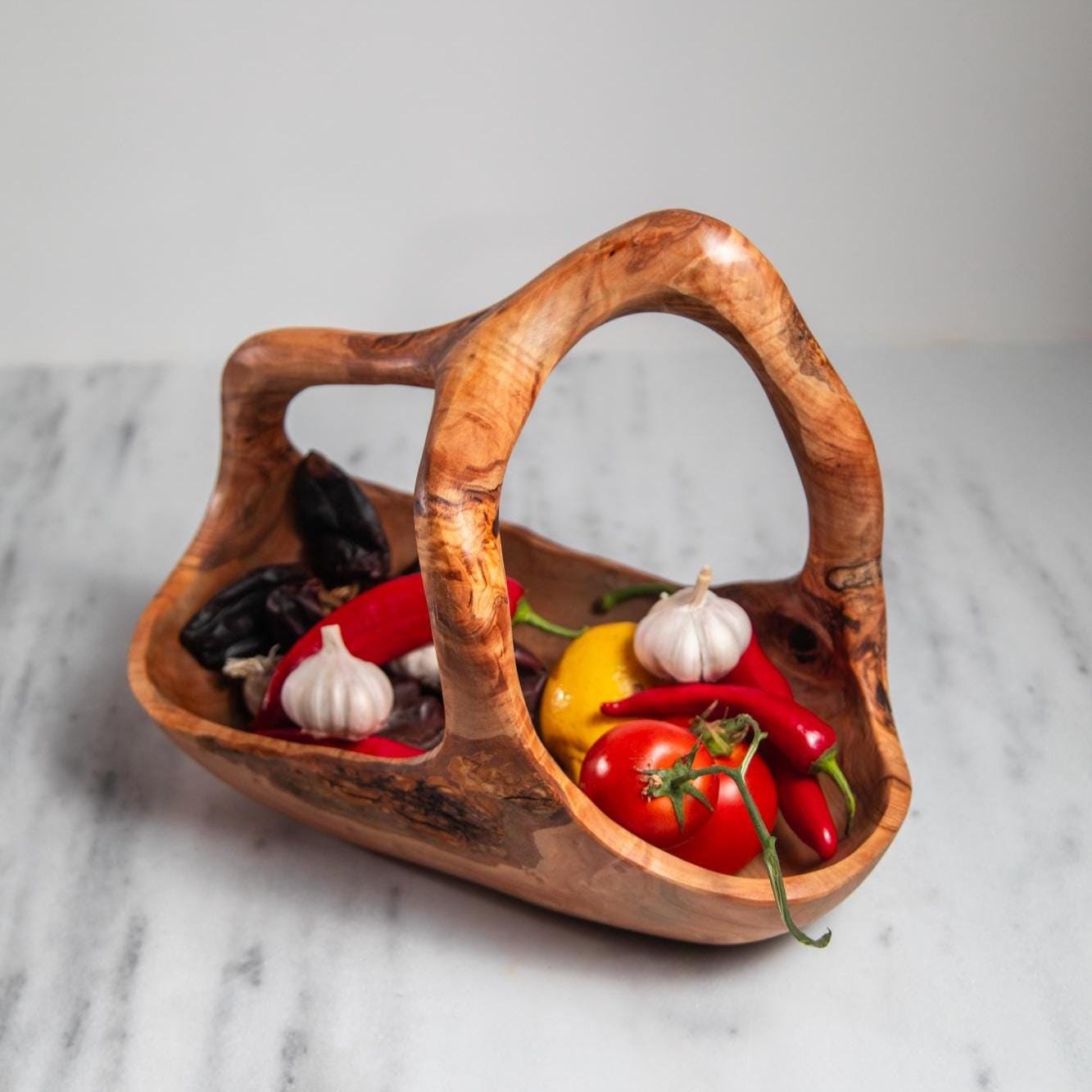 Olive Wood Bowl – Handcrafted Sculptural Basket for Table and Collection